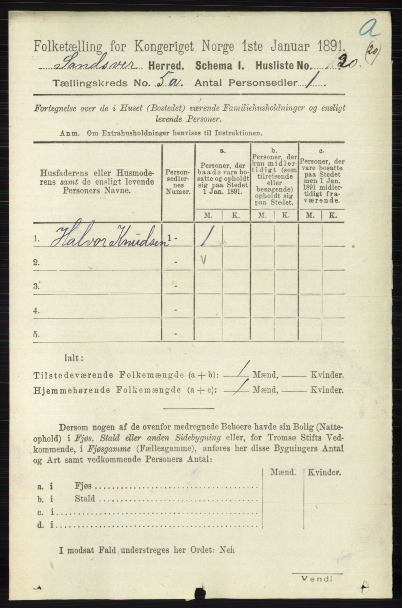 RA, 1891 census for 0629 Sandsvær, 1891, p. 2461