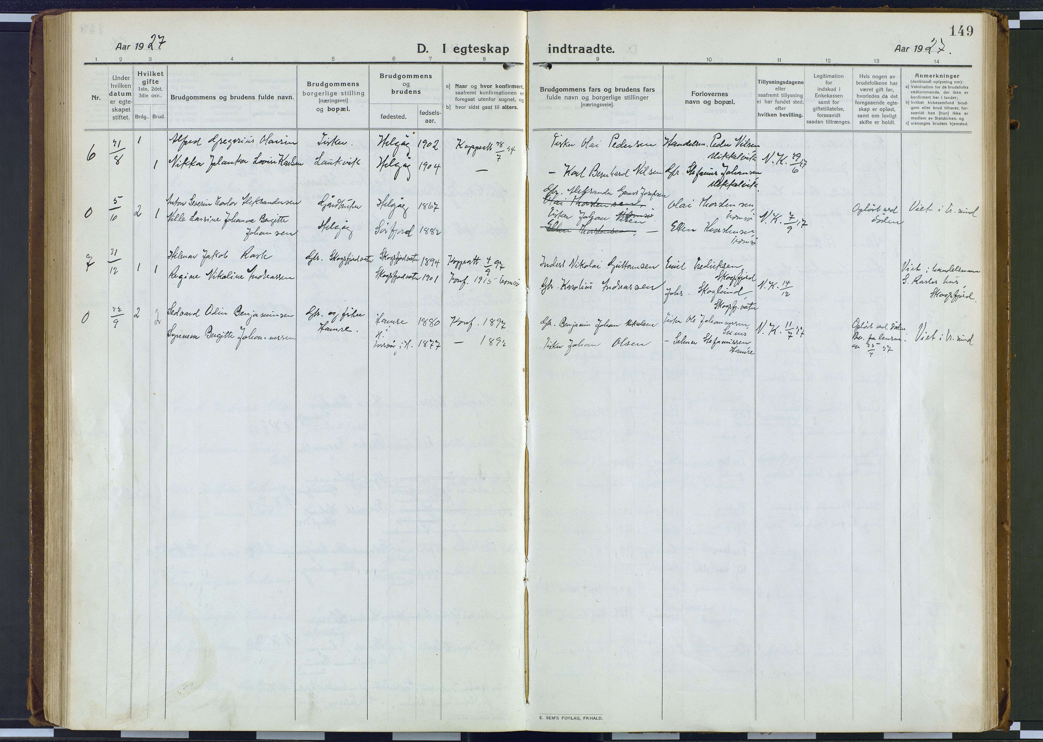 Karlsøy sokneprestembete, AV/SATØ-S-1299/H/Ha/Haa/L0016kirke: Parish register (official) no. 16, 1916-1934, p. 149