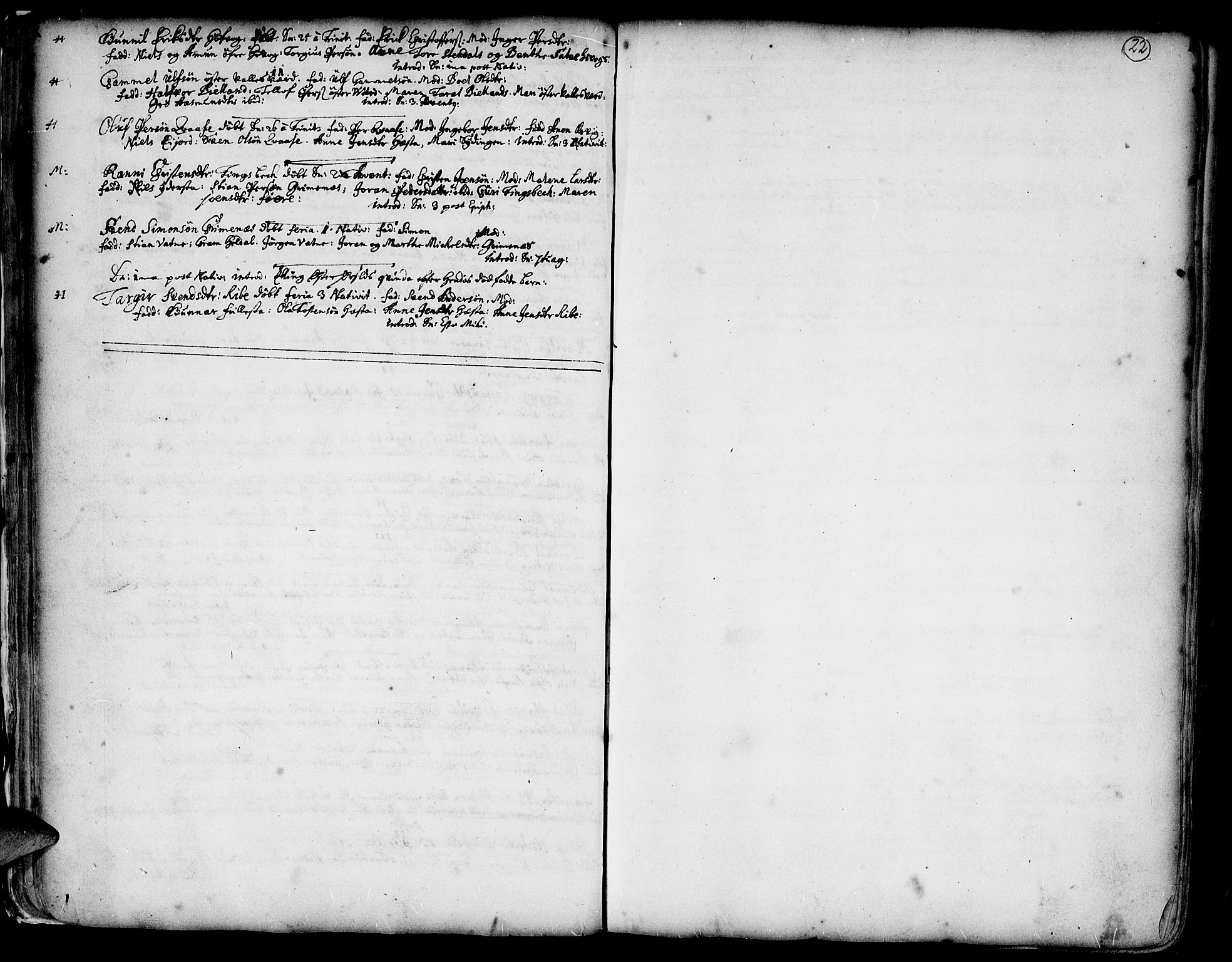 Vestre Moland sokneprestkontor, AV/SAK-1111-0046/F/Fa/Fab/L0001: Parish register (official) no. A 1, 1687-1760, p. 22