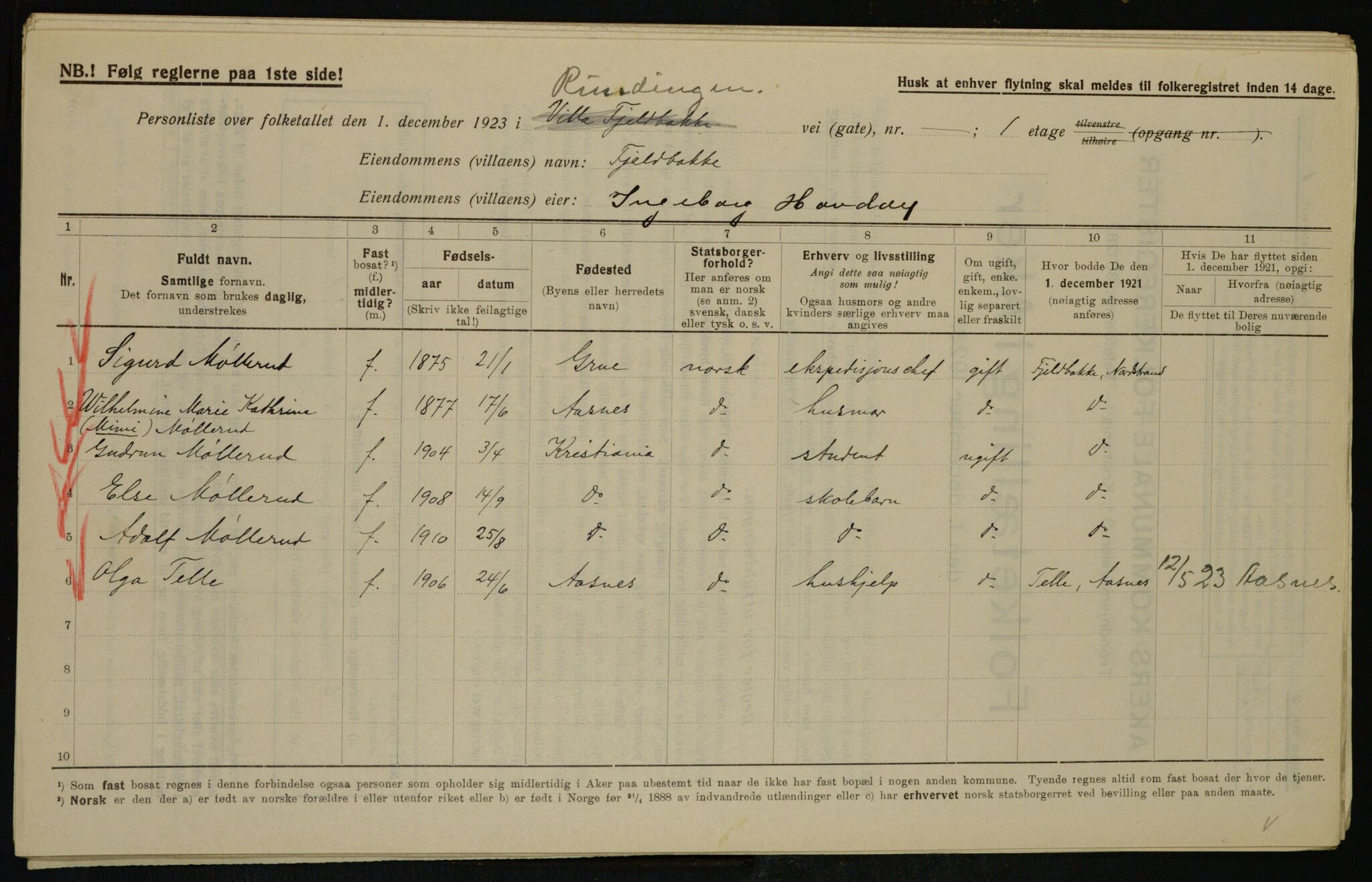 , Municipal Census 1923 for Aker, 1923, p. 44649