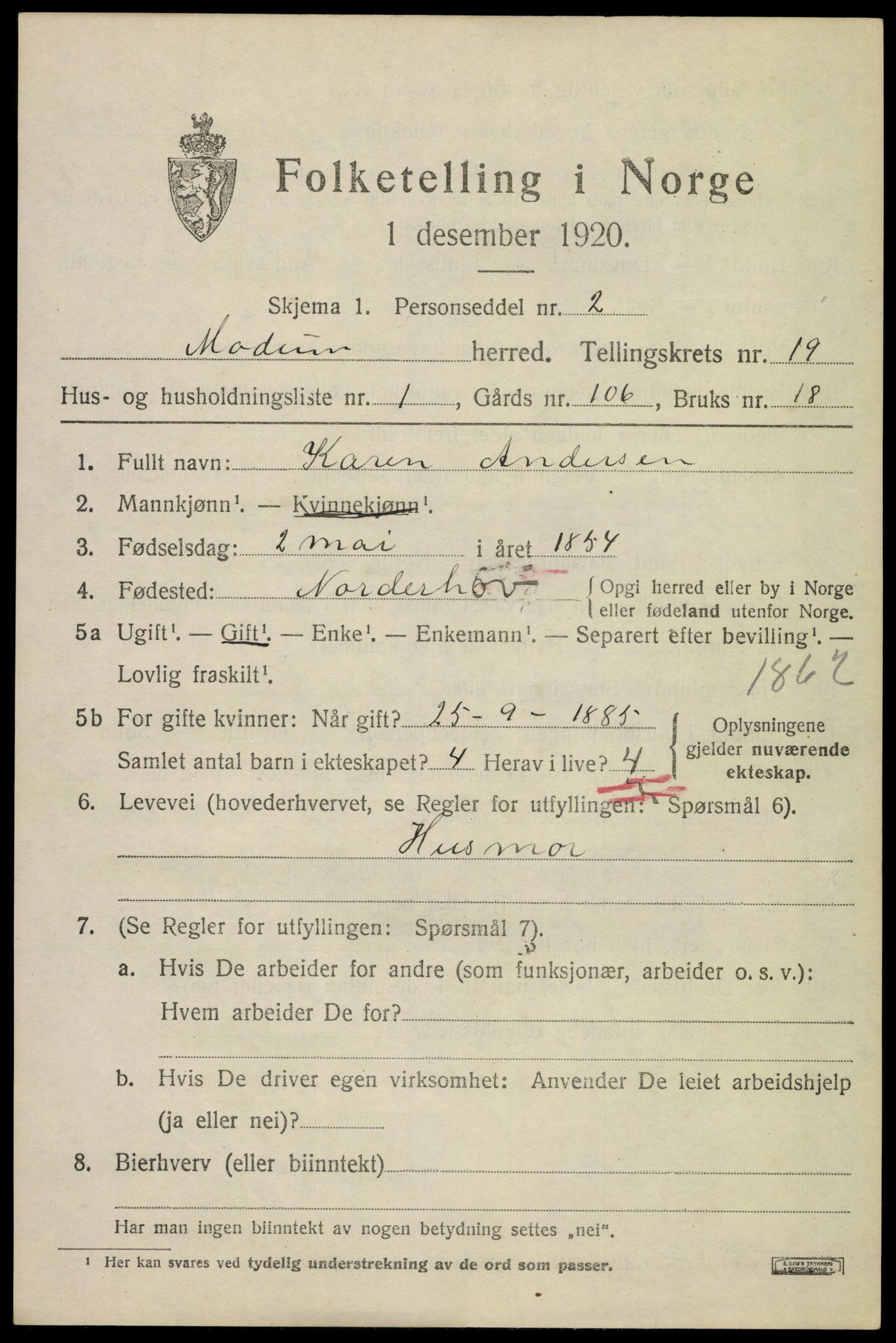 SAKO, 1920 census for Modum, 1920, p. 21689