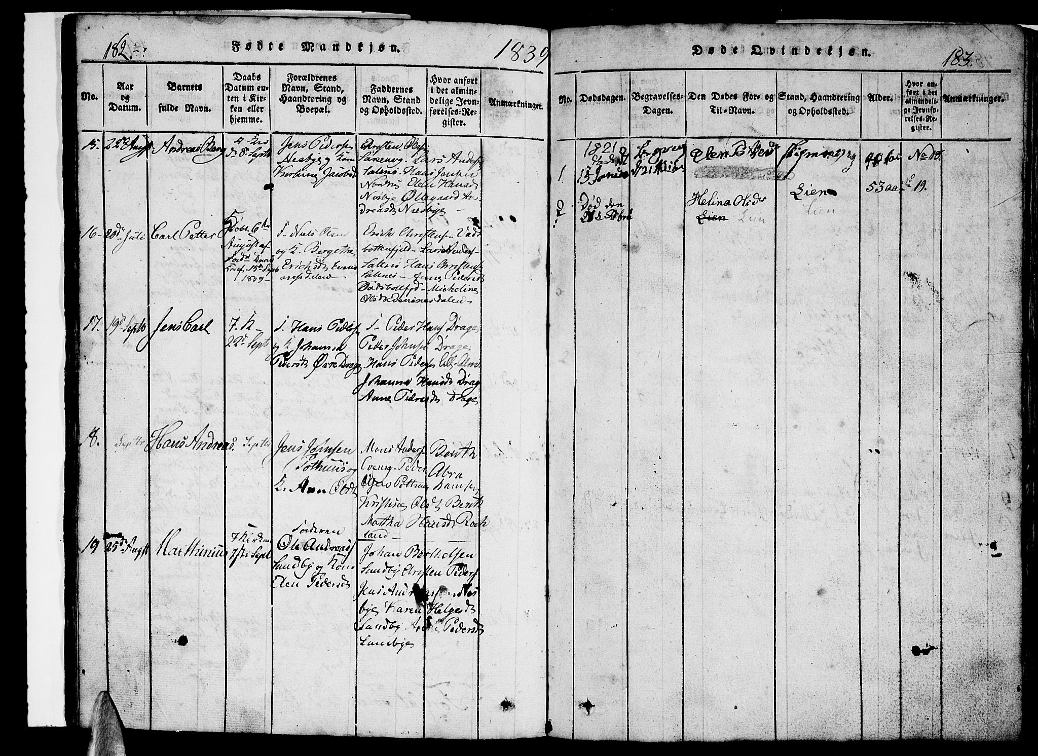 Ministerialprotokoller, klokkerbøker og fødselsregistre - Nordland, SAT/A-1459/847/L0676: Parish register (copy) no. 847C04, 1821-1853, p. 182-183