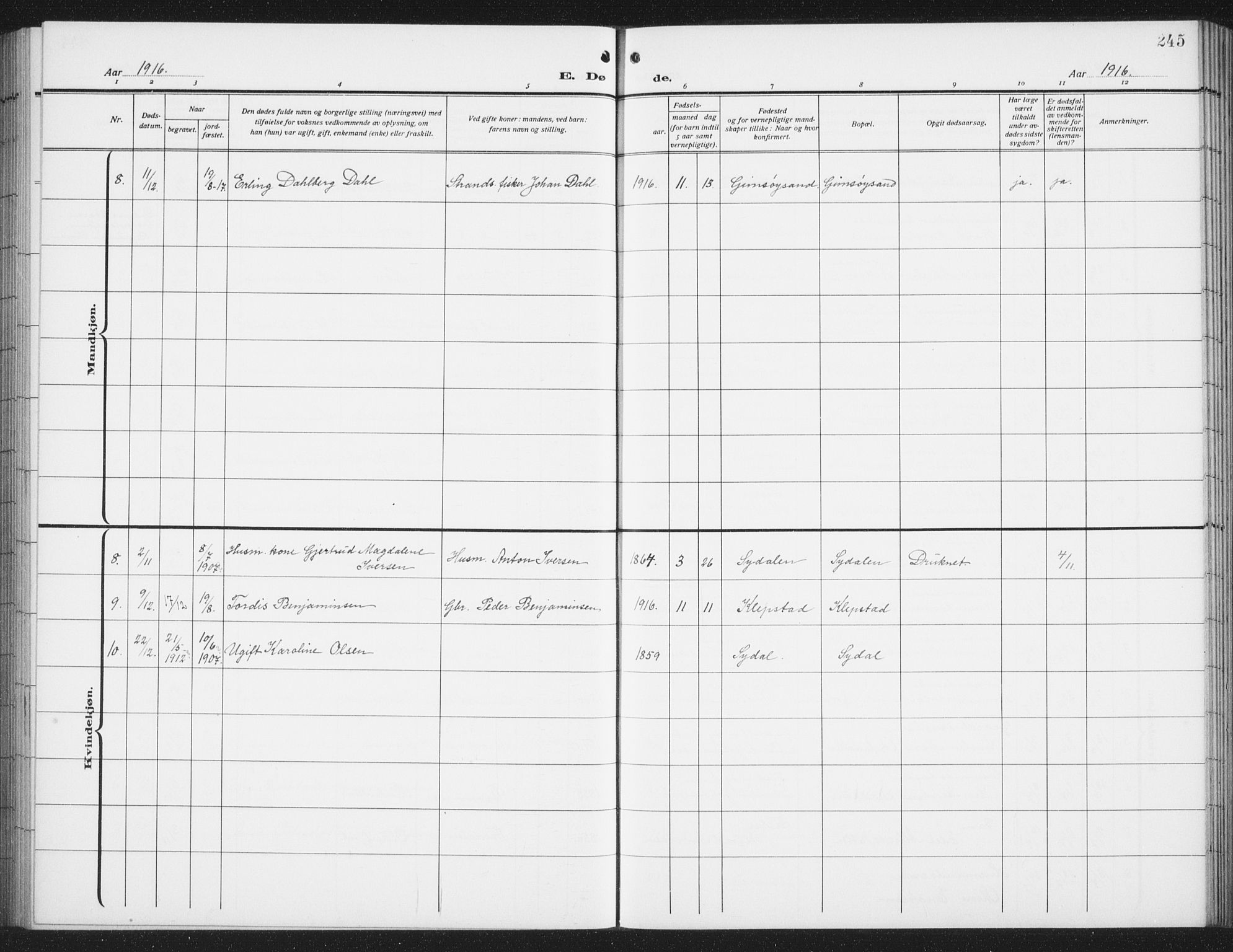Ministerialprotokoller, klokkerbøker og fødselsregistre - Nordland, SAT/A-1459/876/L1106: Parish register (copy) no. 876C05, 1915-1942, p. 245