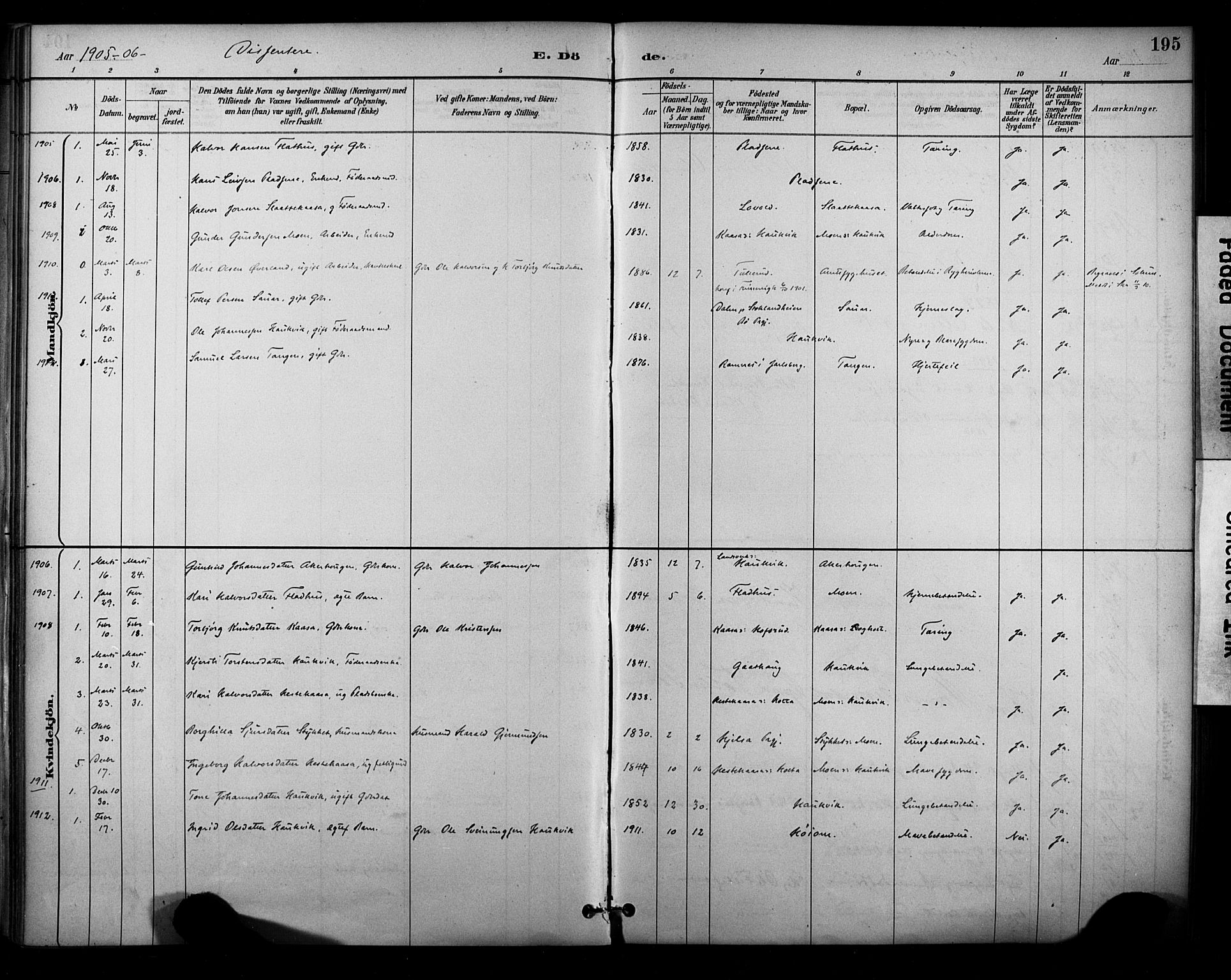 Sauherad kirkebøker, SAKO/A-298/F/Fa/L0009: Parish register (official) no. I 9, 1887-1912, p. 195