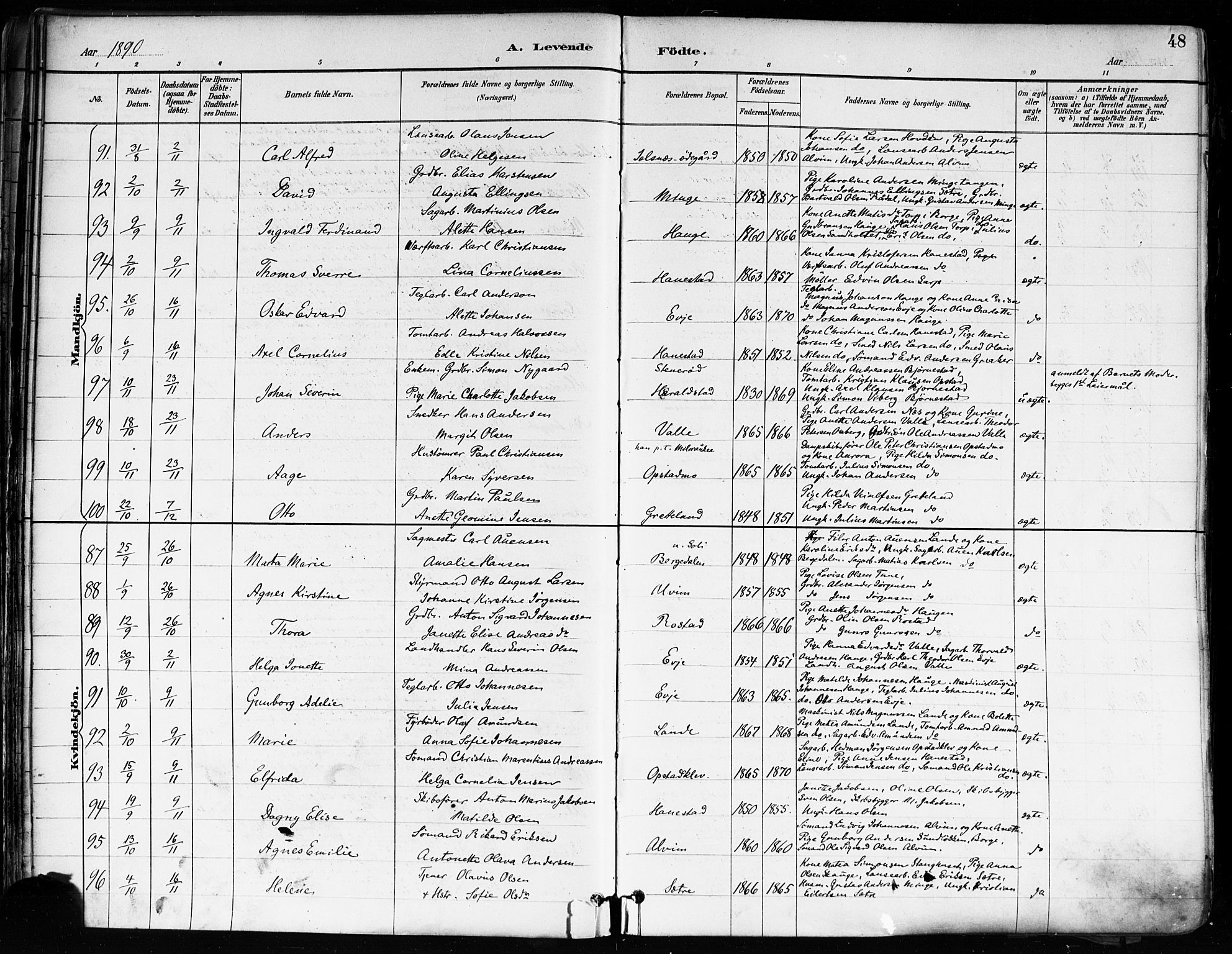 Tune prestekontor Kirkebøker, AV/SAO-A-2007/F/Fa/L0018: Parish register (official) no. 18, 1887-1898, p. 48