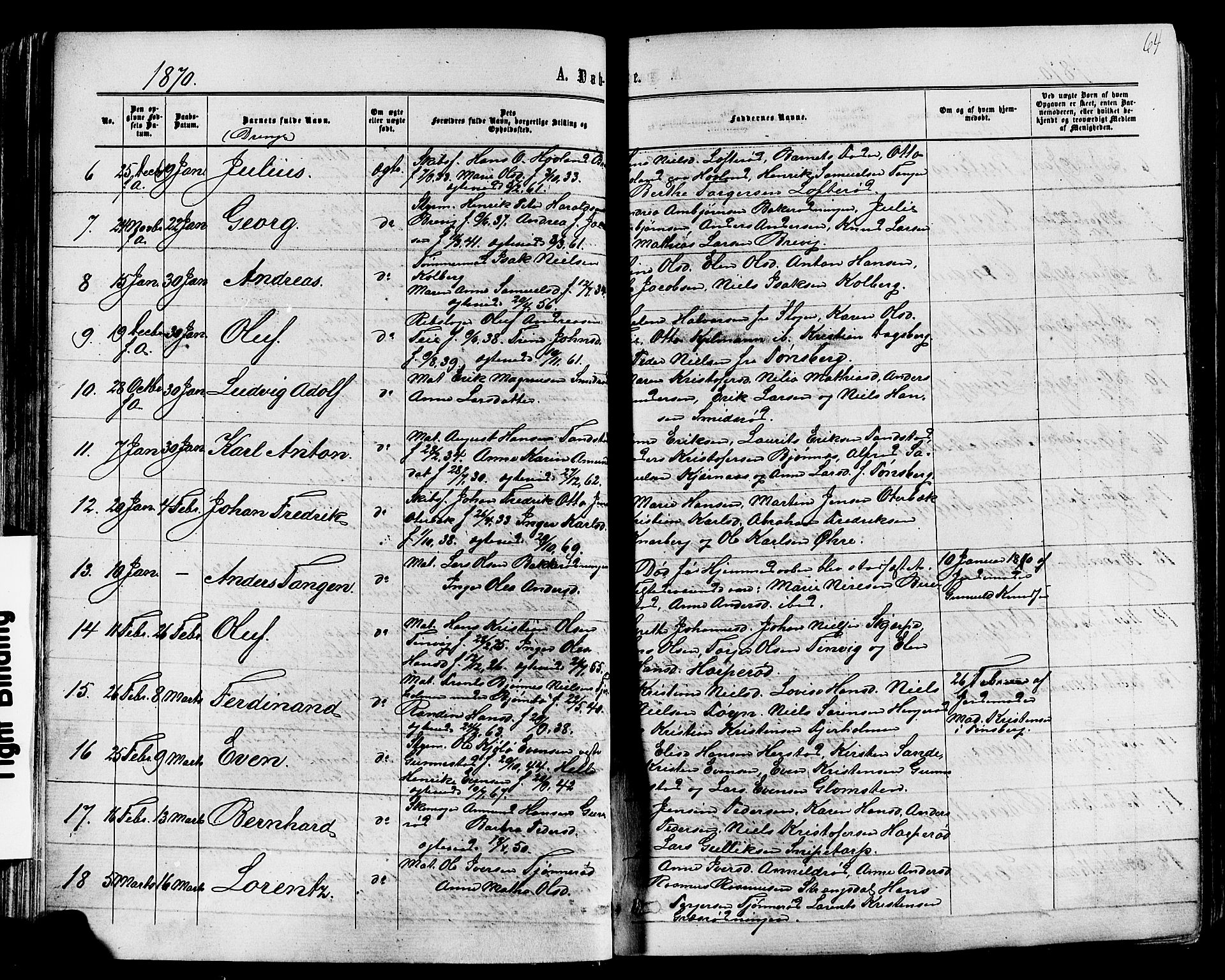 Nøtterøy kirkebøker, SAKO/A-354/F/Fa/L0007: Parish register (official) no. I 7, 1865-1877, p. 64