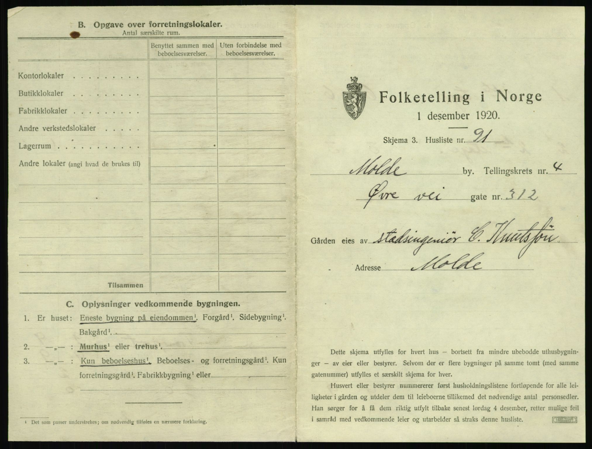 SAT, 1920 census for Molde, 1920, p. 607