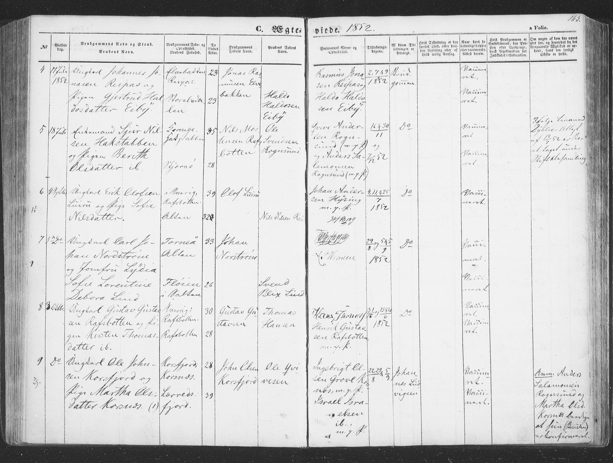 Talvik sokneprestkontor, AV/SATØ-S-1337/H/Ha/L0010kirke: Parish register (official) no. 10, 1852-1864, p. 163