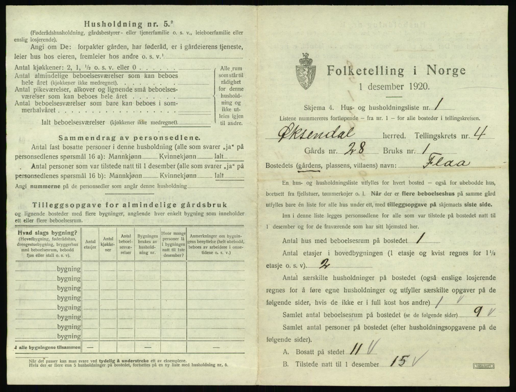 SAT, 1920 census for Øksendal, 1920, p. 229