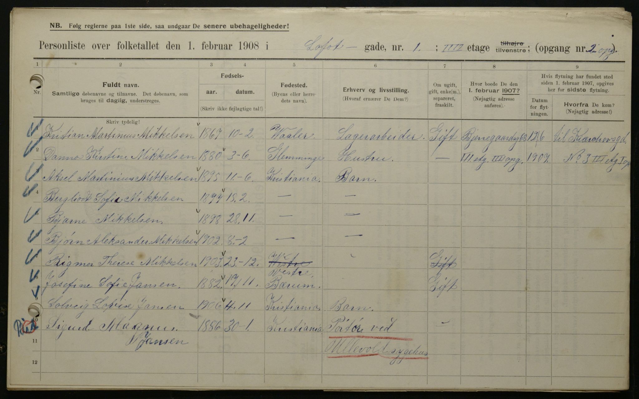 OBA, Municipal Census 1908 for Kristiania, 1908, p. 52266