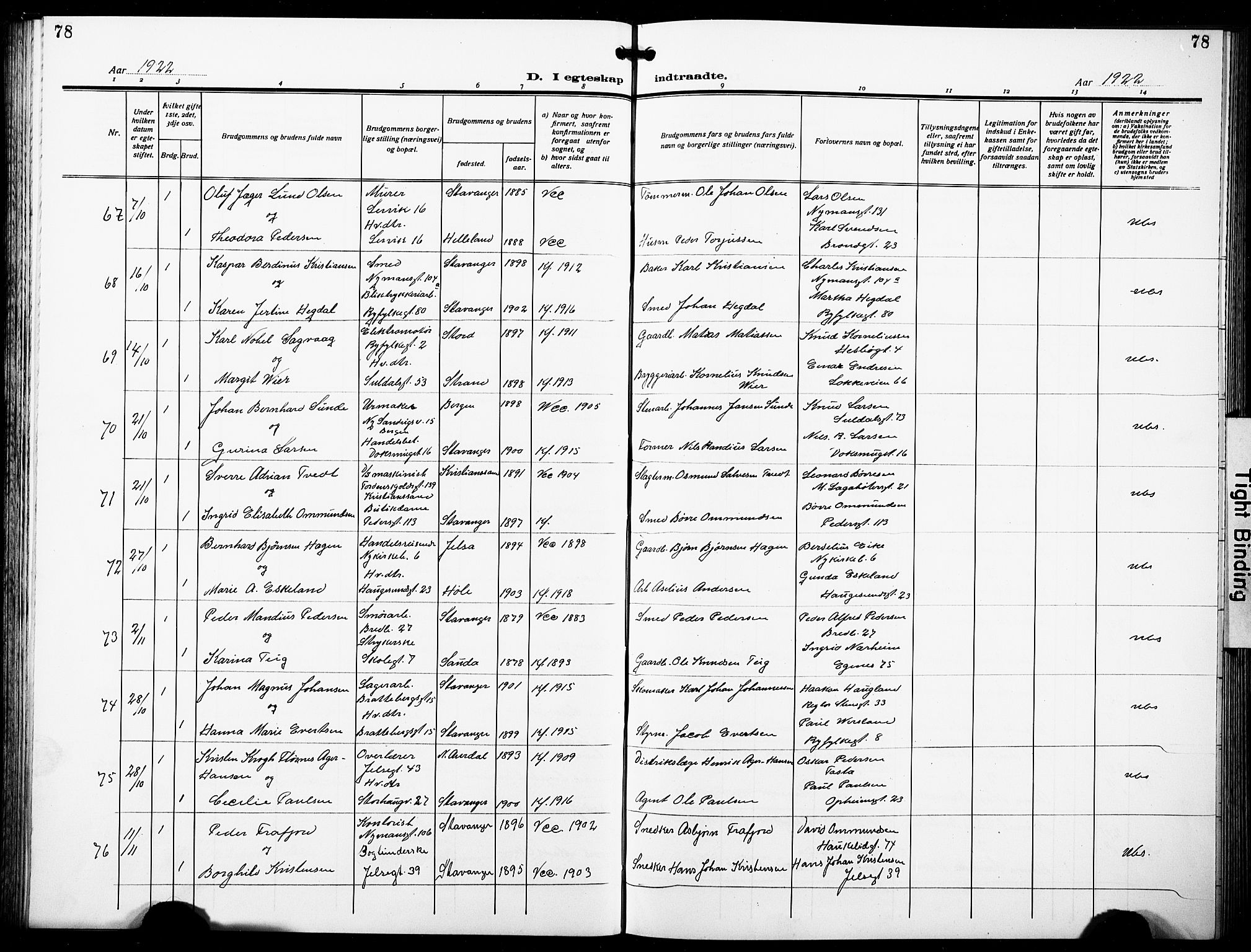 St. Johannes sokneprestkontor, AV/SAST-A-101814/001/30/30BB/L0007: Parish register (copy) no. B 7, 1917-1932, p. 78