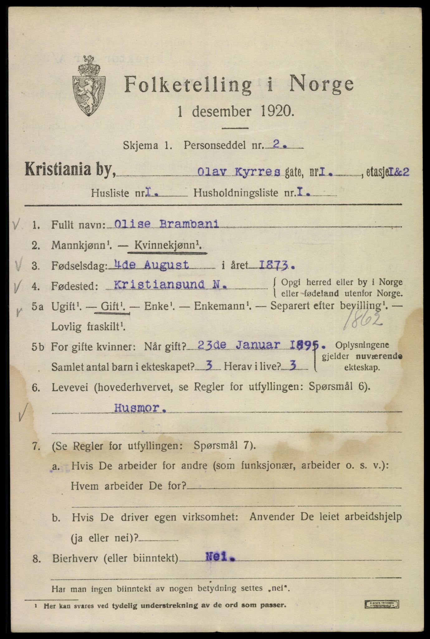 SAO, 1920 census for Kristiania, 1920, p. 432673