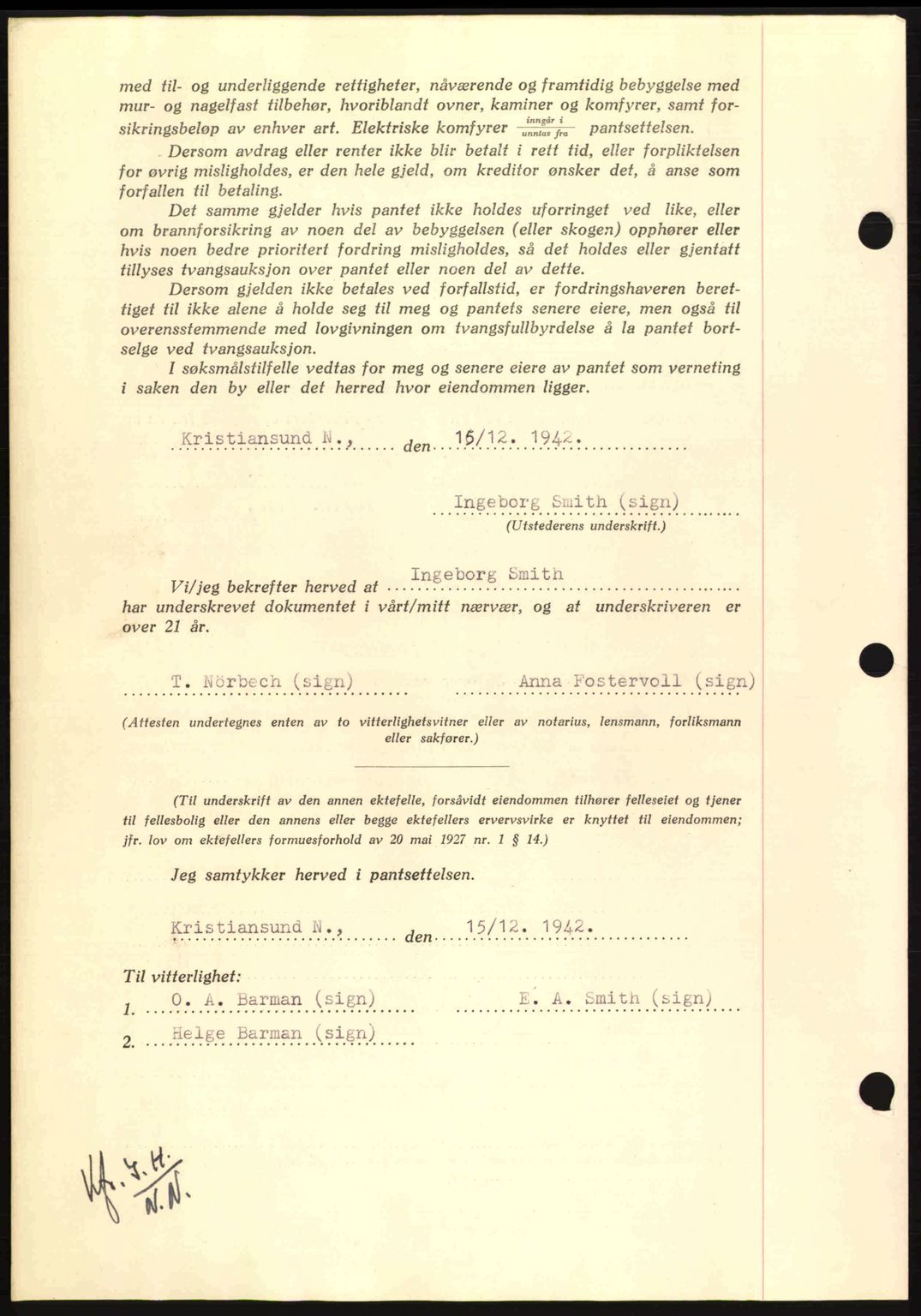 Nordmøre sorenskriveri, AV/SAT-A-4132/1/2/2Ca: Mortgage book no. B90, 1942-1943, Diary no: : 3424/1942