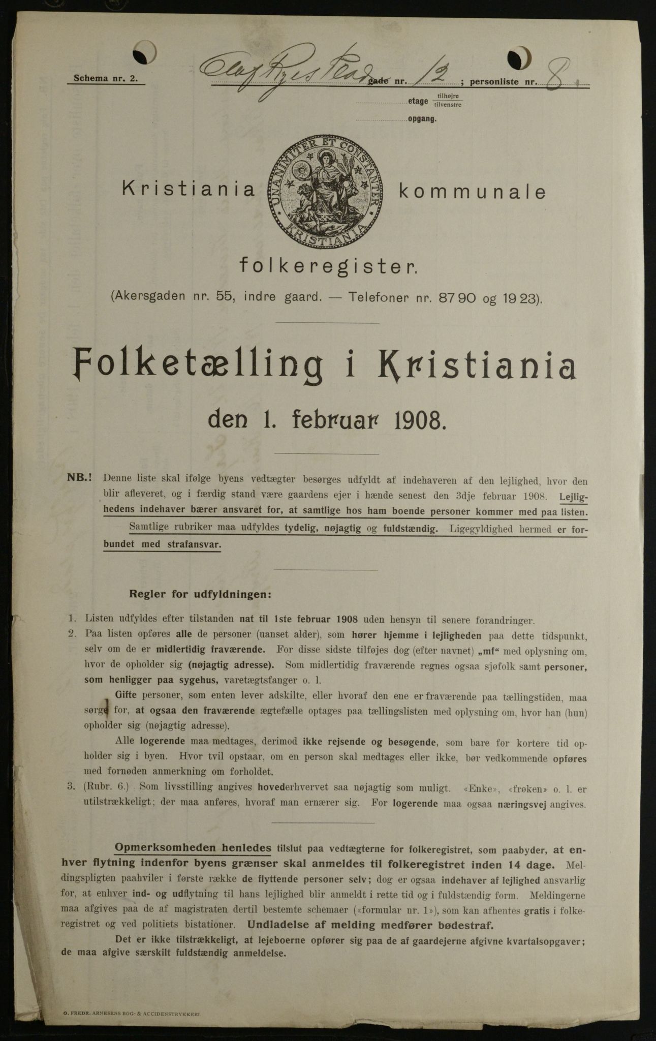 OBA, Municipal Census 1908 for Kristiania, 1908, p. 67587