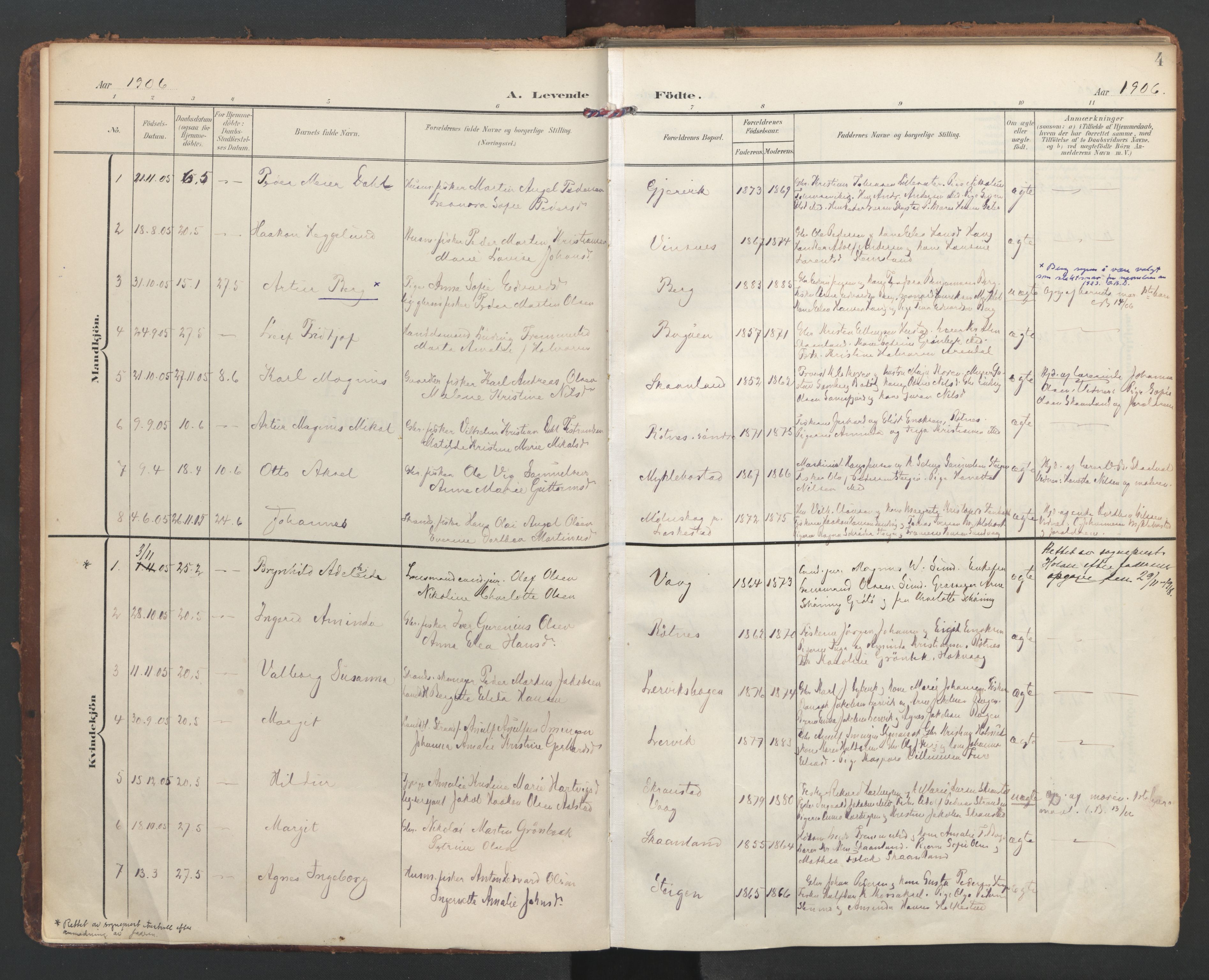 Ministerialprotokoller, klokkerbøker og fødselsregistre - Nordland, AV/SAT-A-1459/855/L0805: Parish register (official) no. 855A13, 1906-1920, p. 4