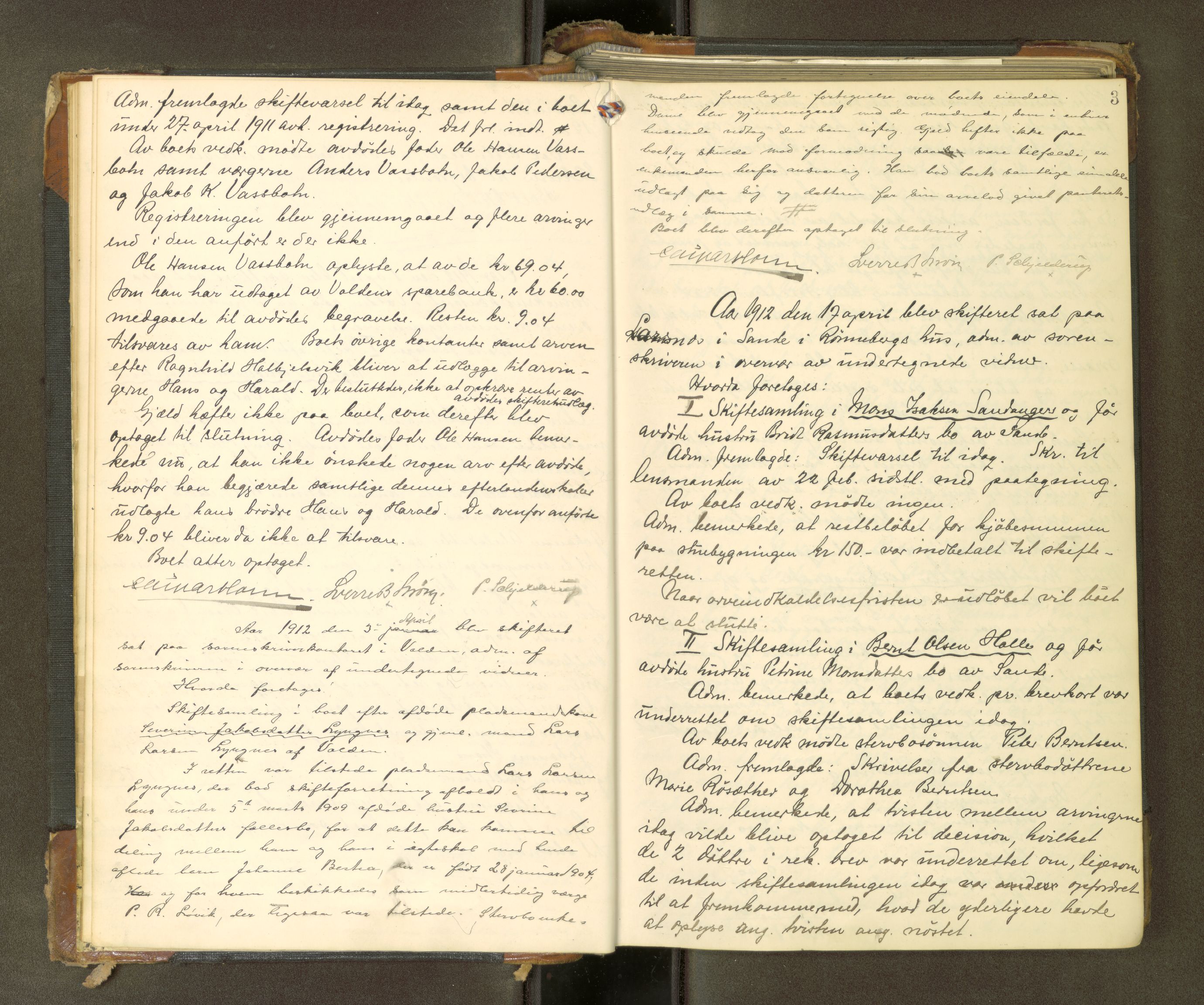 Søre Sunnmøre sorenskriveri, AV/SAT-A-4122/1/3/3B/L0010: Skiftebehandlings- / Skifteforhandlingsprotokollar, 1912-1917, p. 2b-3a