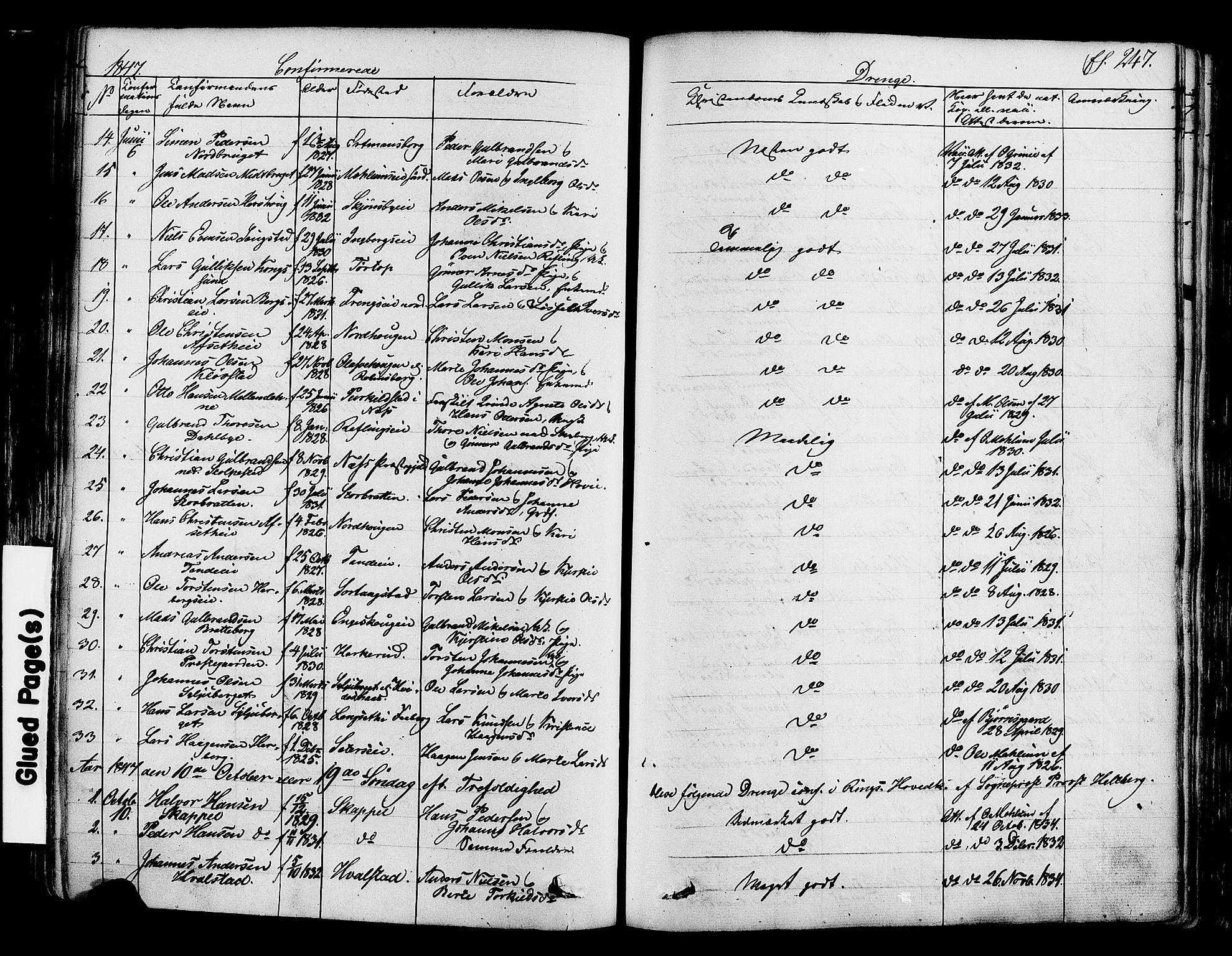 Ringsaker prestekontor, SAH/PREST-014/K/Ka/L0008: Parish register (official) no. 8, 1837-1850, p. 247