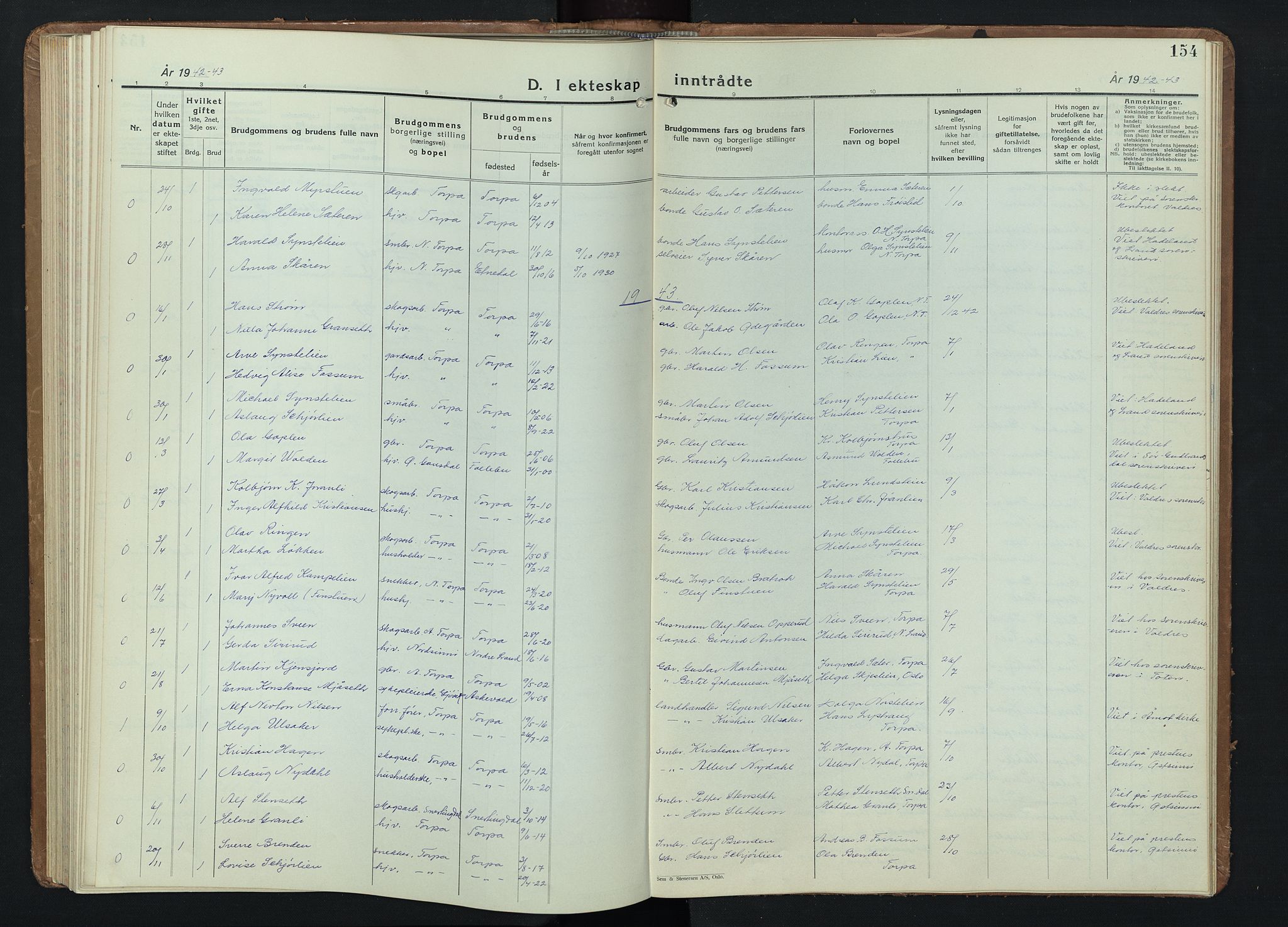 Nordre Land prestekontor, SAH/PREST-124/H/Ha/Hab/L0004: Parish register (copy) no. 4, 1935-1954, p. 154