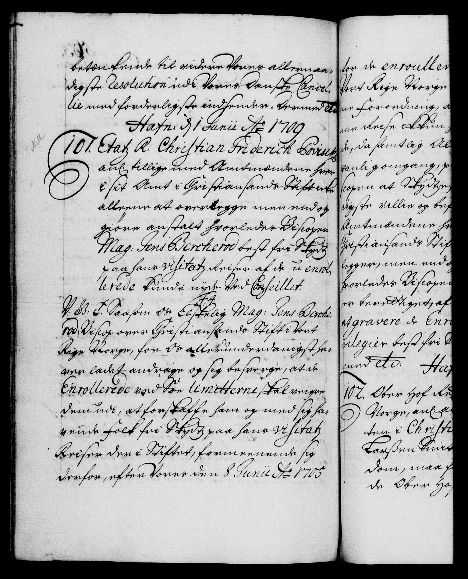 Danske Kanselli 1572-1799, AV/RA-EA-3023/F/Fc/Fca/Fcab/L0018: Norske tegnelser, 1707-1709, p. 563b