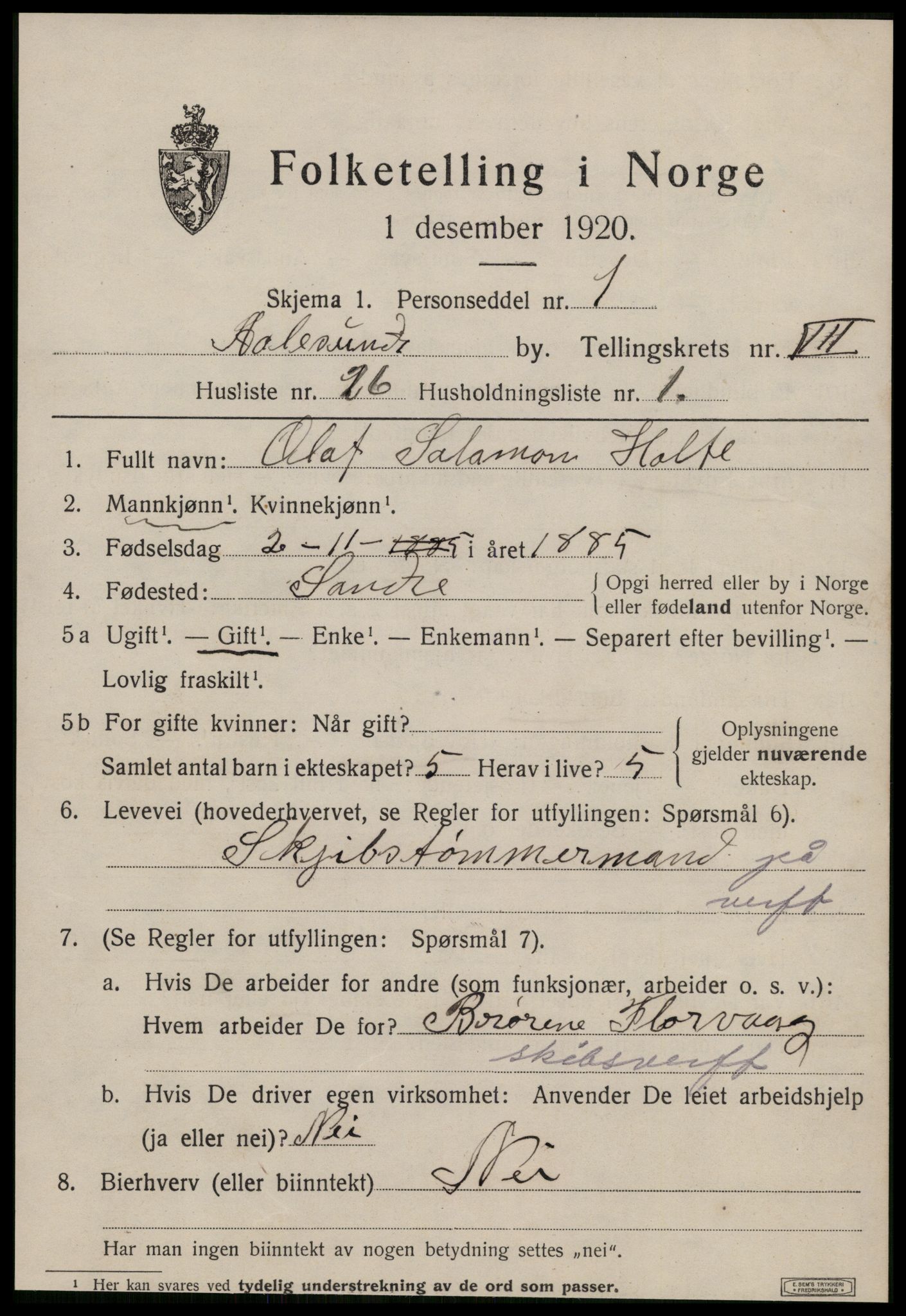 SAT, 1920 census for Ålesund, 1920, p. 20042