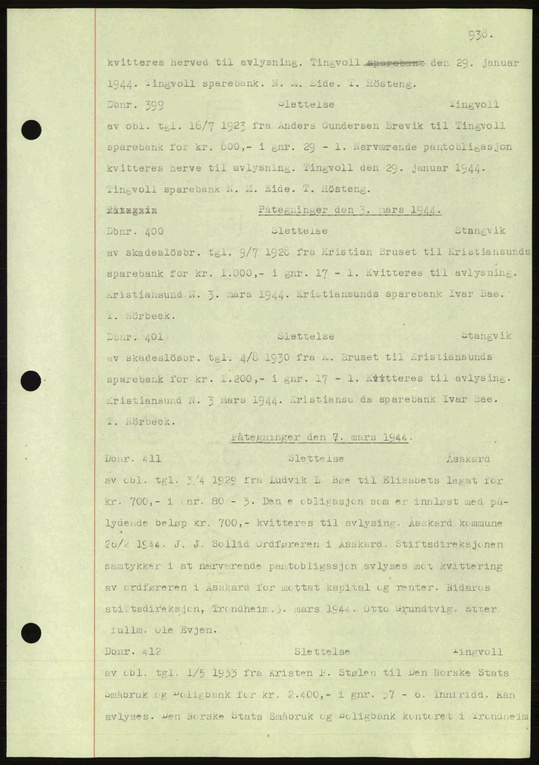 Nordmøre sorenskriveri, AV/SAT-A-4132/1/2/2Ca: Mortgage book no. C81, 1940-1945, Diary no: : 399/1944