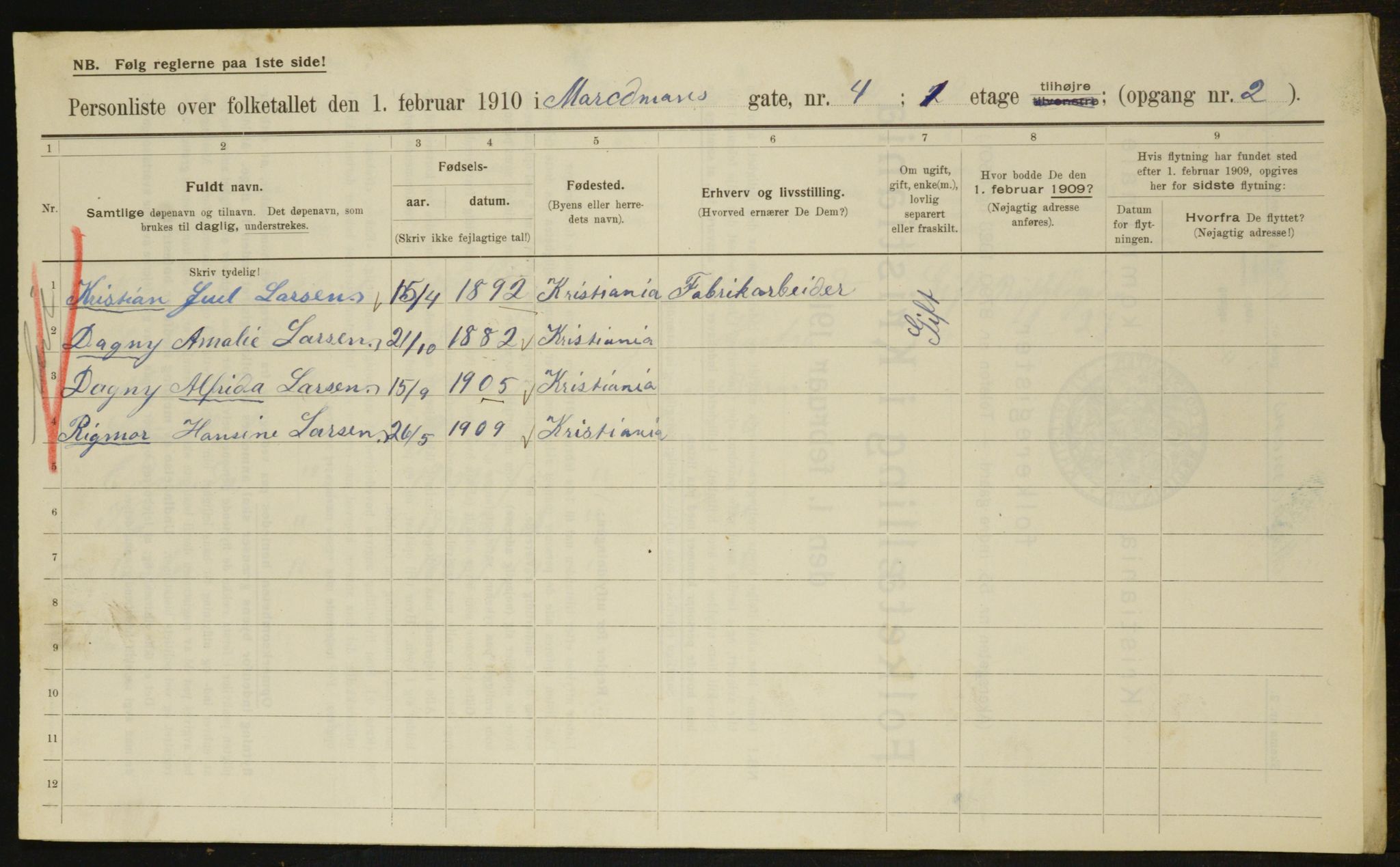 OBA, Municipal Census 1910 for Kristiania, 1910, p. 62635