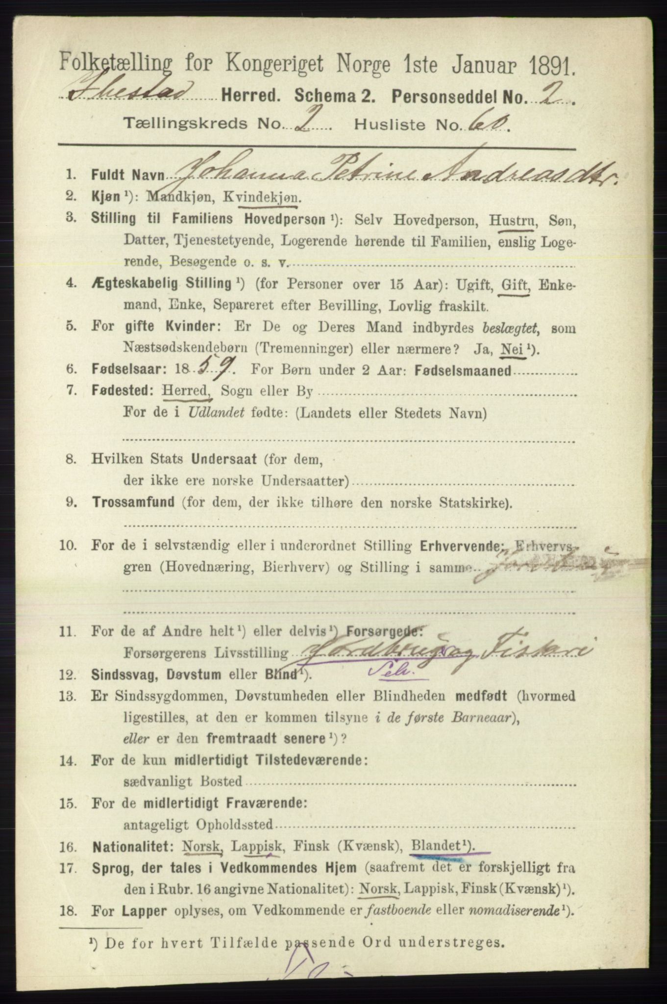 RA, 1891 census for 1917 Ibestad, 1891, p. 1231