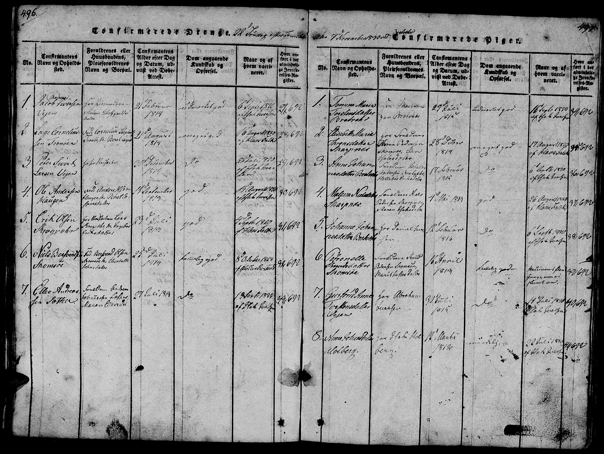 Ministerialprotokoller, klokkerbøker og fødselsregistre - Møre og Romsdal, AV/SAT-A-1454/581/L0933: Parish register (official) no. 581A03 /1, 1819-1836, p. 496-497