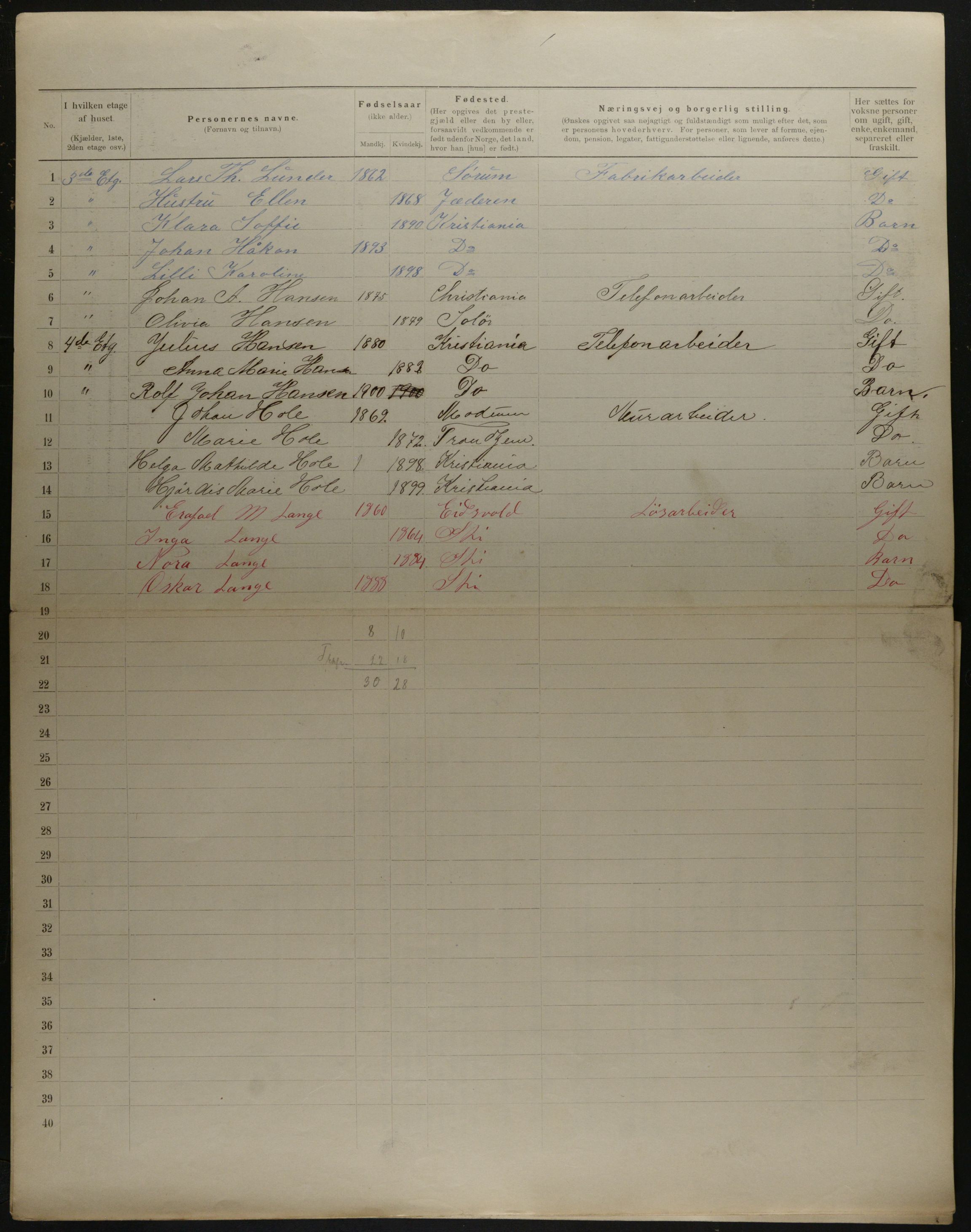 OBA, Municipal Census 1901 for Kristiania, 1901, p. 19078