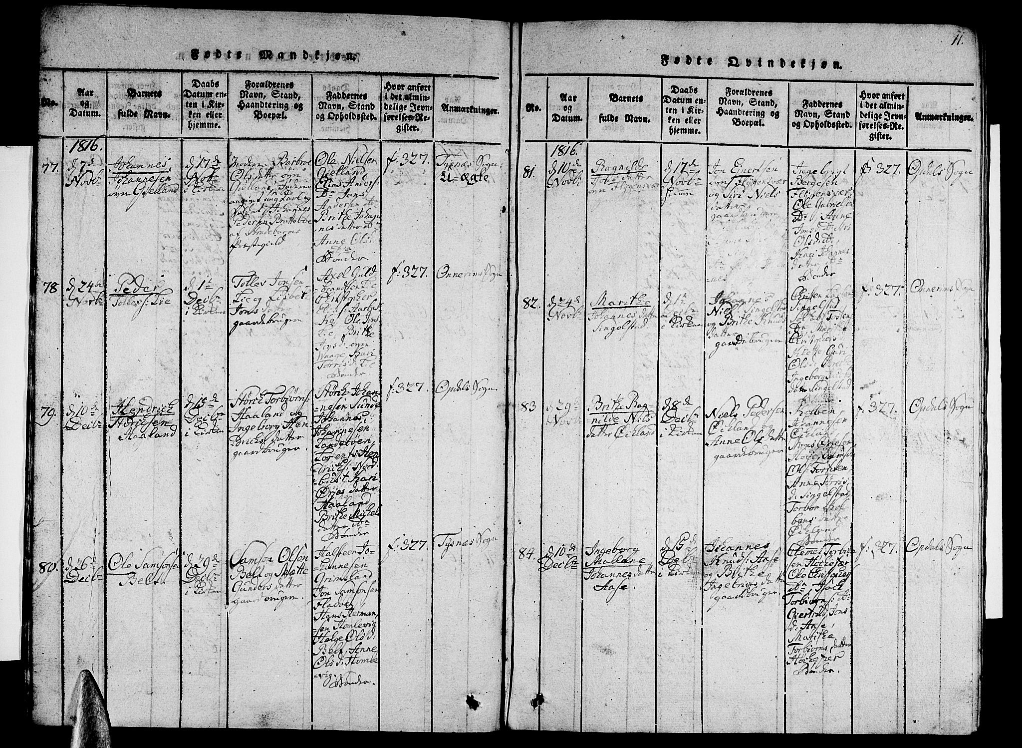 Tysnes sokneprestembete, AV/SAB-A-78601/H/Hab: Parish register (copy) no. A 1, 1816-1828, p. 11