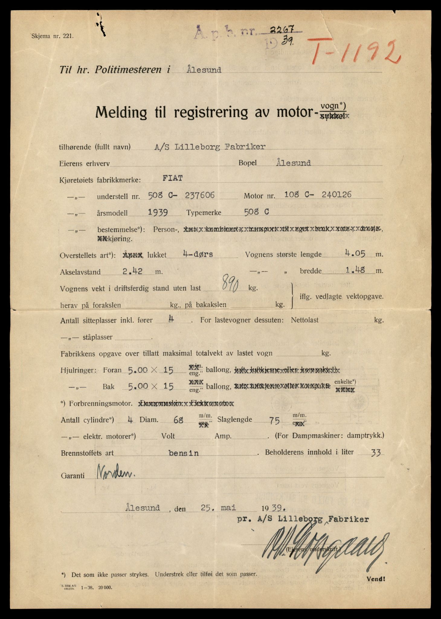 Møre og Romsdal vegkontor - Ålesund trafikkstasjon, AV/SAT-A-4099/F/Fe/L0003: Registreringskort for kjøretøy T 232 - T 340, 1927-1998, p. 2812