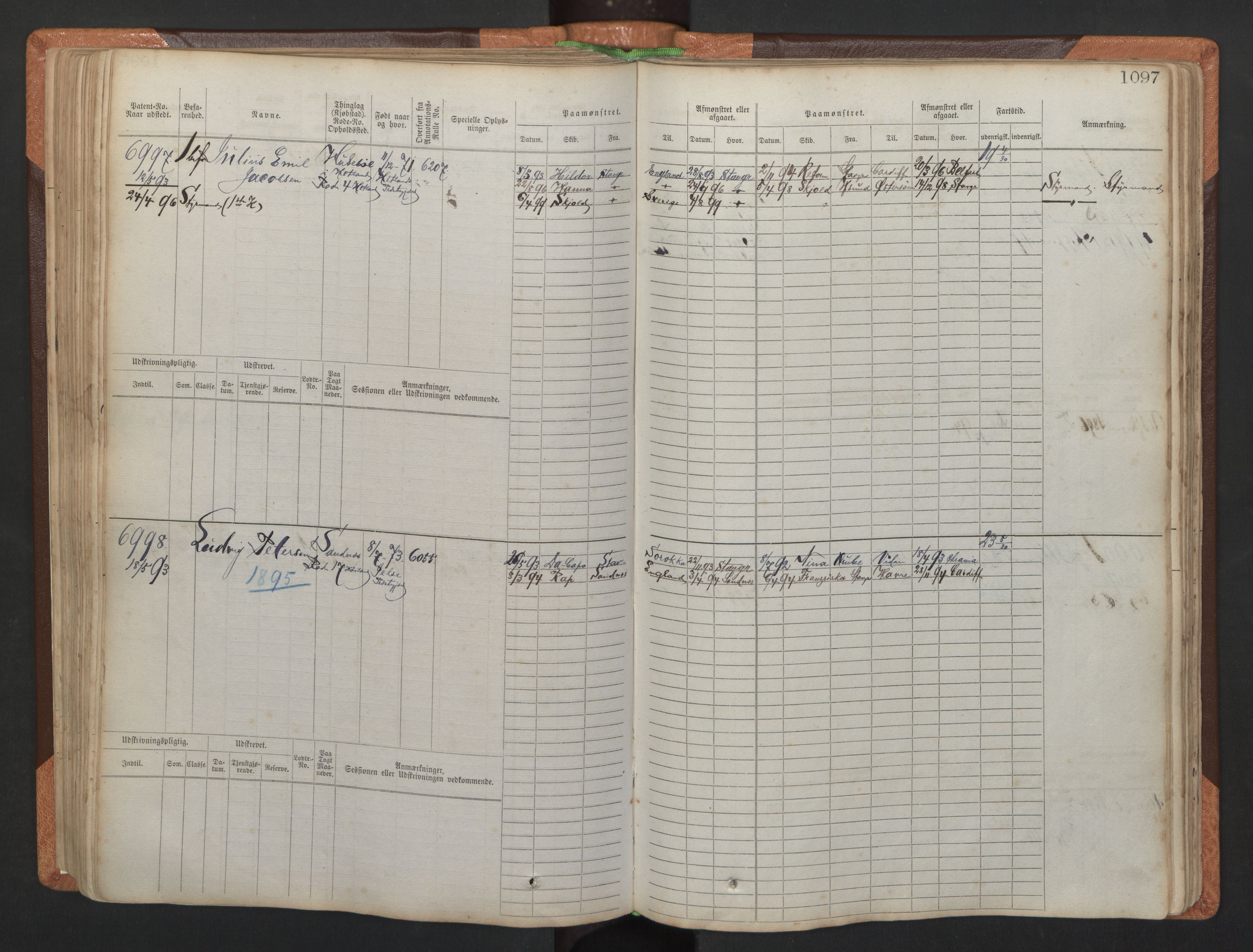 Stavanger sjømannskontor, AV/SAST-A-102006/F/Fb/Fbb/L0011: Sjøfartshovedrulle, patentnr. 6607-7206 (del 2), 1887-1896, p. 200