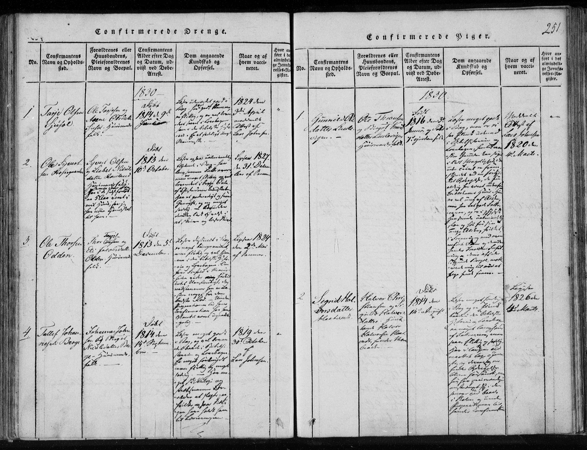 Lårdal kirkebøker, SAKO/A-284/F/Fa/L0005: Parish register (official) no. I 5, 1815-1860, p. 251