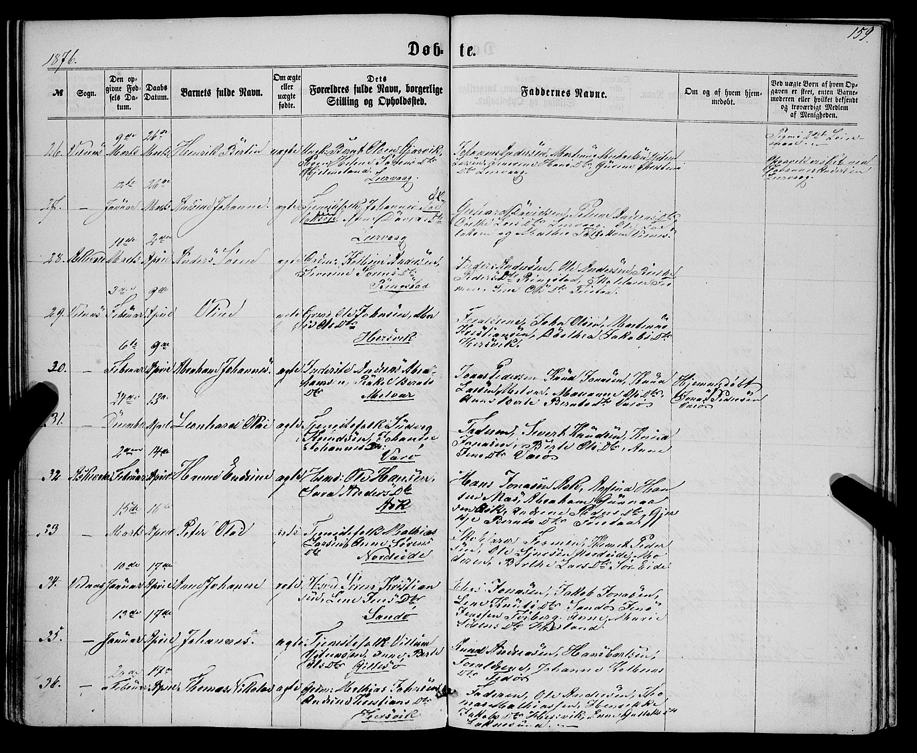 Askvoll sokneprestembete, SAB/A-79501/H/Haa/Haaa/L0012: Parish register (official) no. A 12, 1859-1878, p. 159