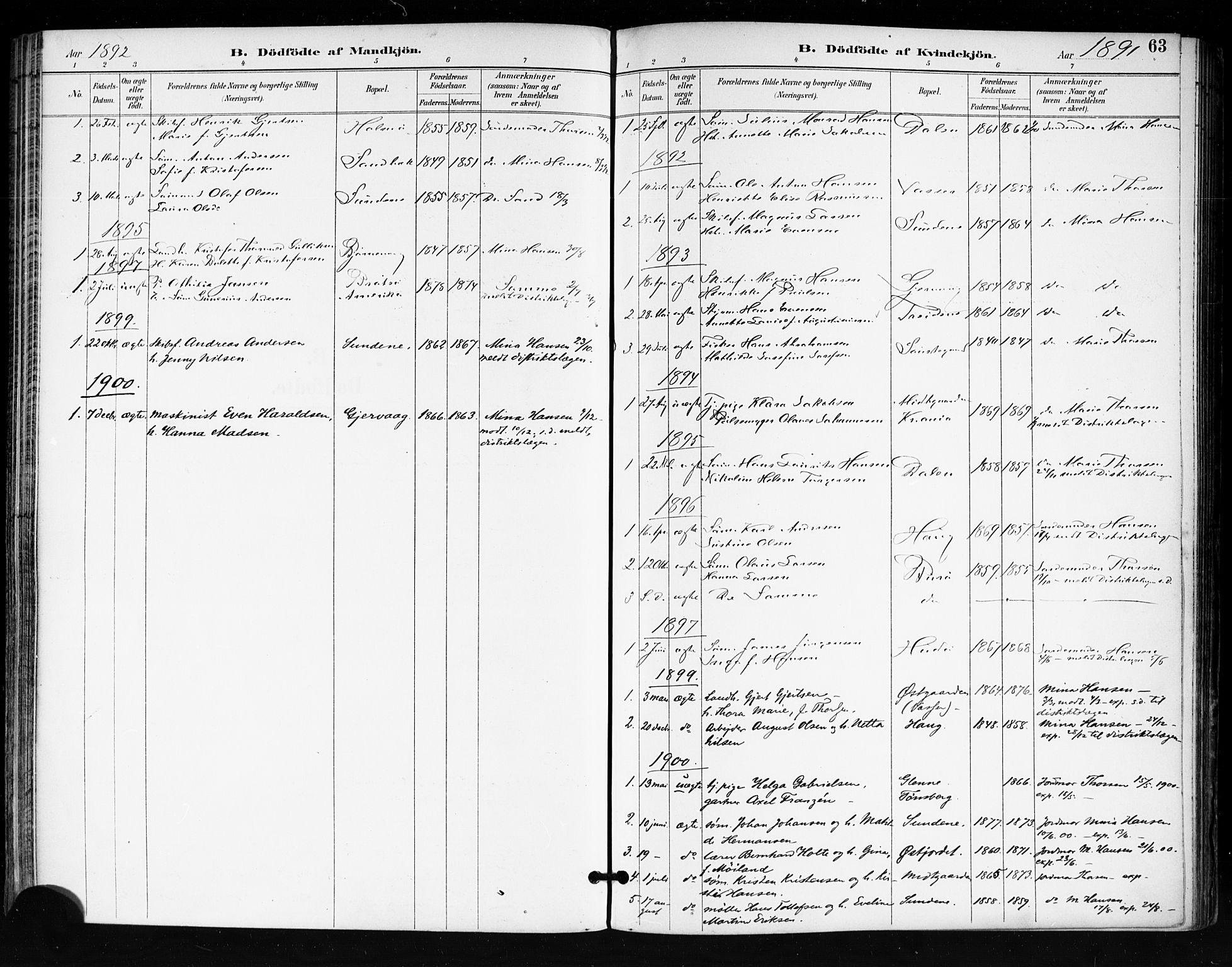 Tjøme kirkebøker, SAKO/A-328/F/Fa/L0003: Parish register (official) no. 3, 1891-1900, p. 63