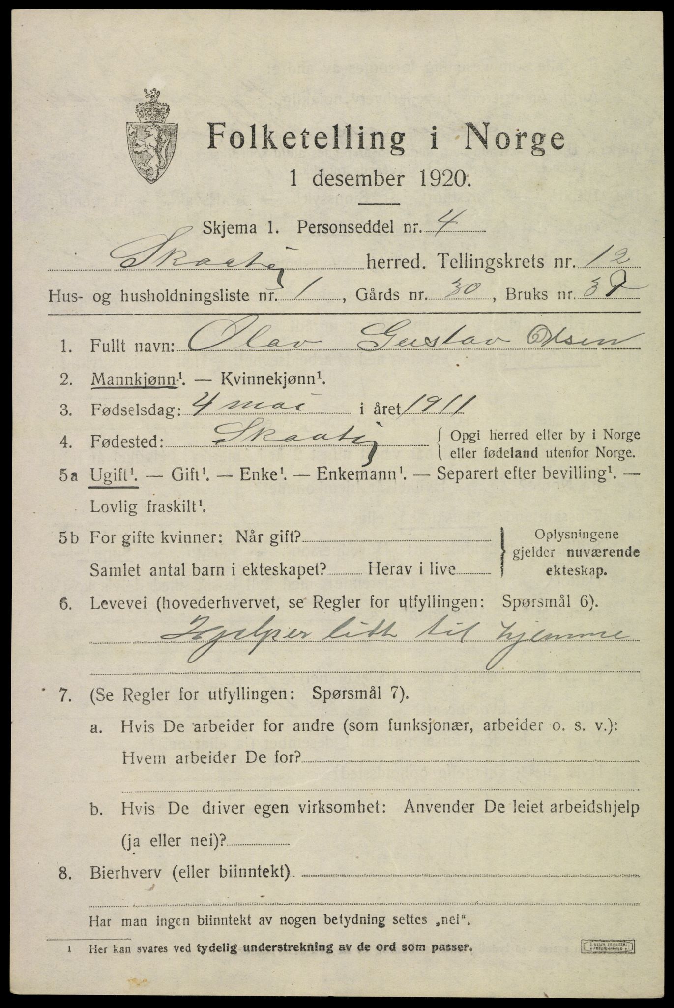 SAKO, 1920 census for Skåtøy, 1920, p. 8196