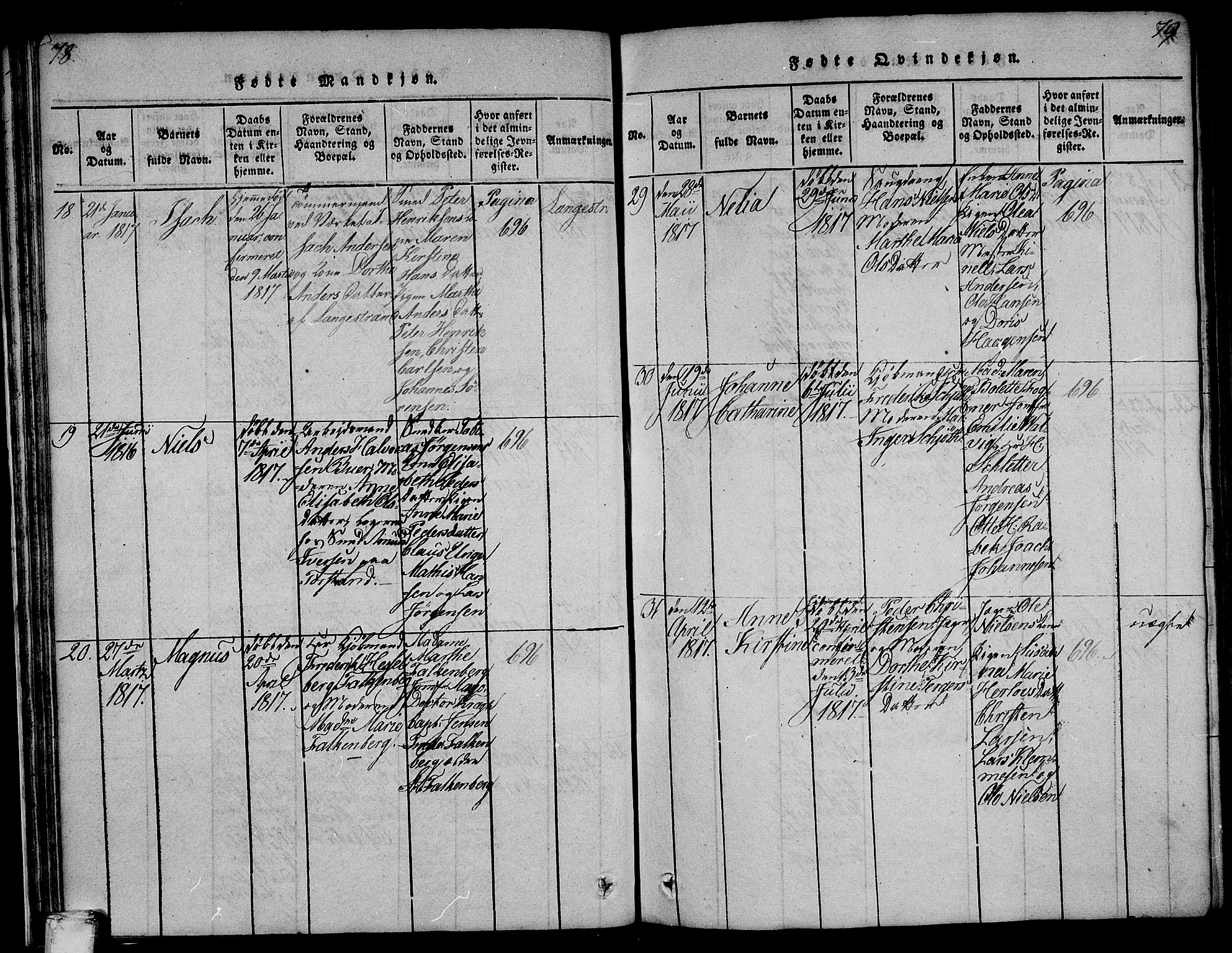 Larvik kirkebøker, AV/SAKO-A-352/F/Fa/L0001: Parish register (official) no. I 1, 1814-1825, p. 78-79