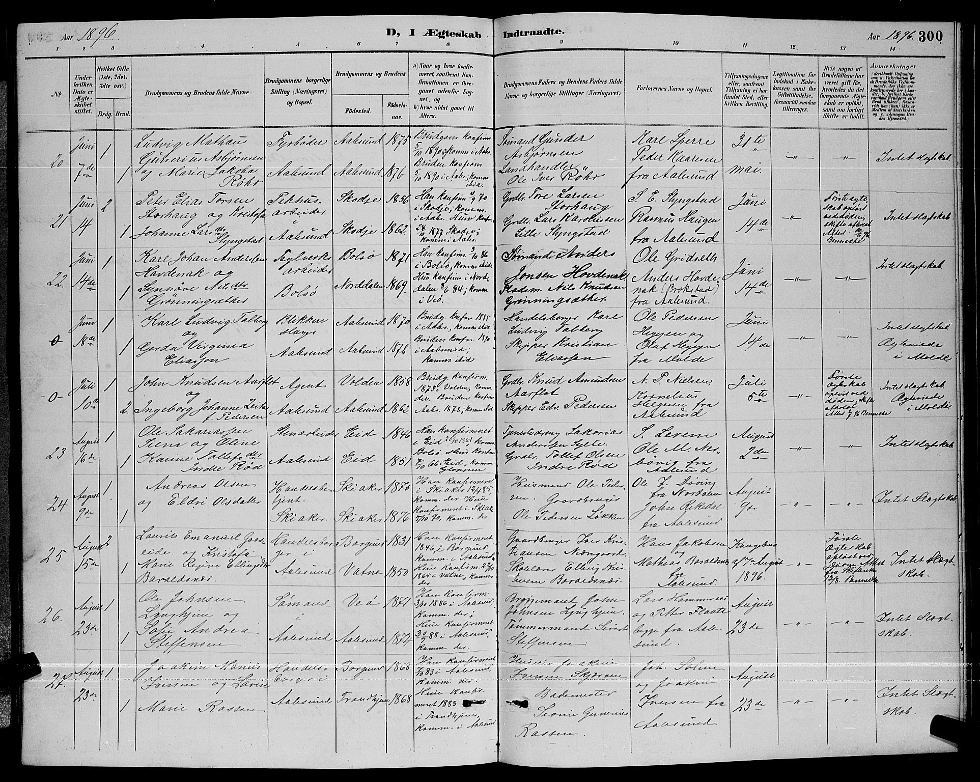 Ministerialprotokoller, klokkerbøker og fødselsregistre - Møre og Romsdal, AV/SAT-A-1454/529/L0467: Parish register (copy) no. 529C04, 1889-1897, p. 300