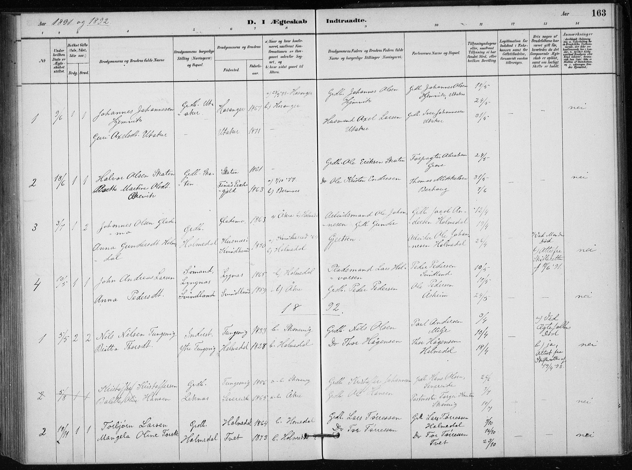 Skånevik sokneprestembete, SAB/A-77801/H/Haa: Parish register (official) no. C  1, 1879-1917, p. 163