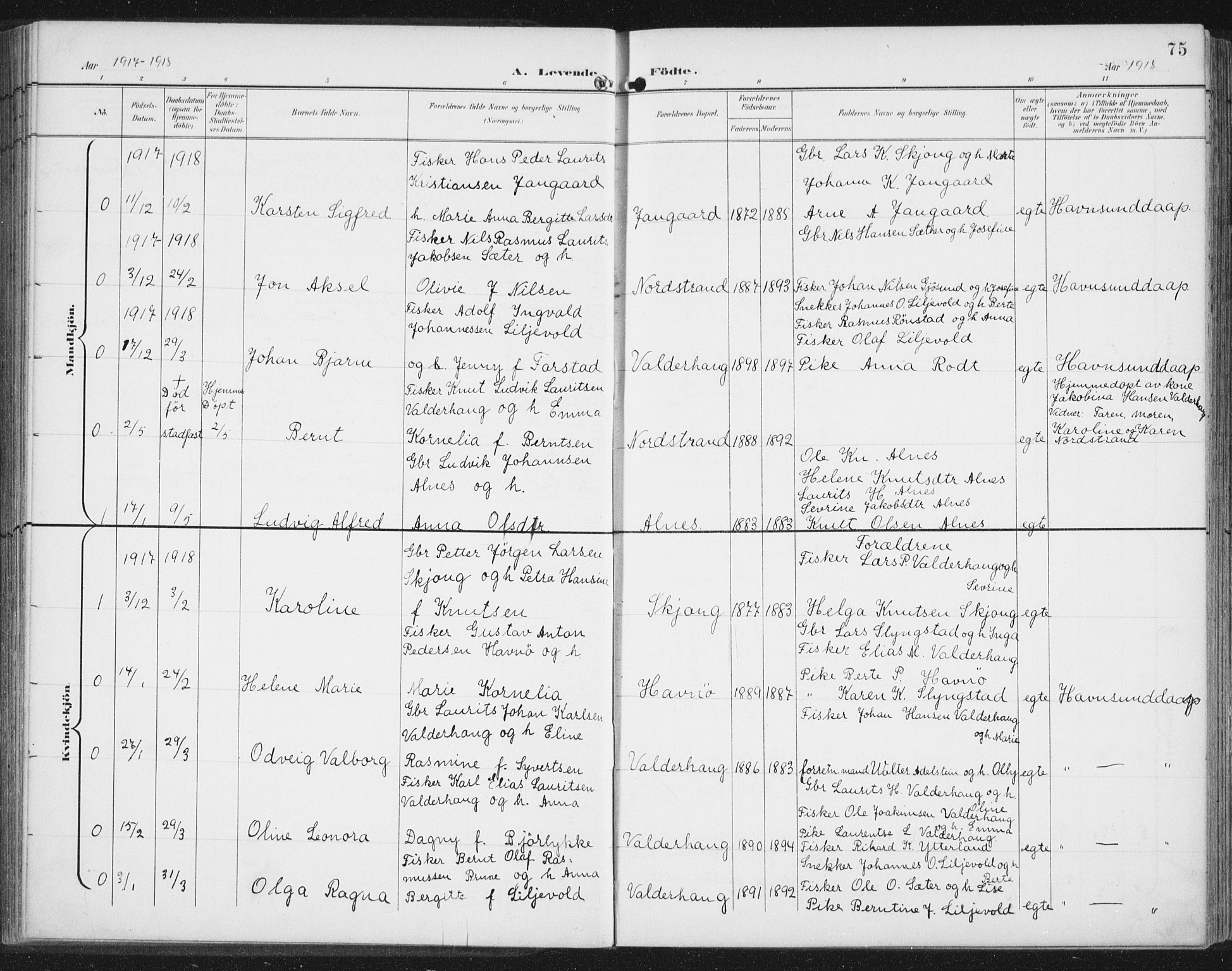 Ministerialprotokoller, klokkerbøker og fødselsregistre - Møre og Romsdal, AV/SAT-A-1454/534/L0489: Parish register (copy) no. 534C01, 1899-1941, p. 75