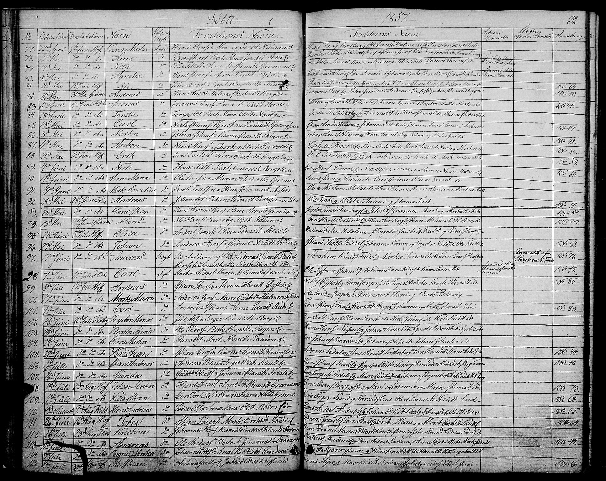 Søndre Land prestekontor, SAH/PREST-122/L/L0001: Parish register (copy) no. 1, 1849-1883, p. 32