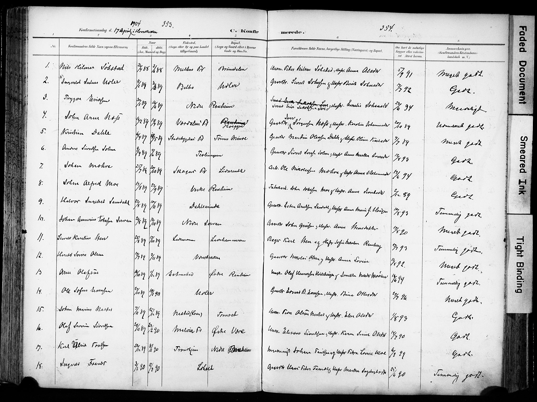 Ministerialprotokoller, klokkerbøker og fødselsregistre - Sør-Trøndelag, SAT/A-1456/606/L0301: Parish register (official) no. 606A16, 1894-1907, p. 353-354
