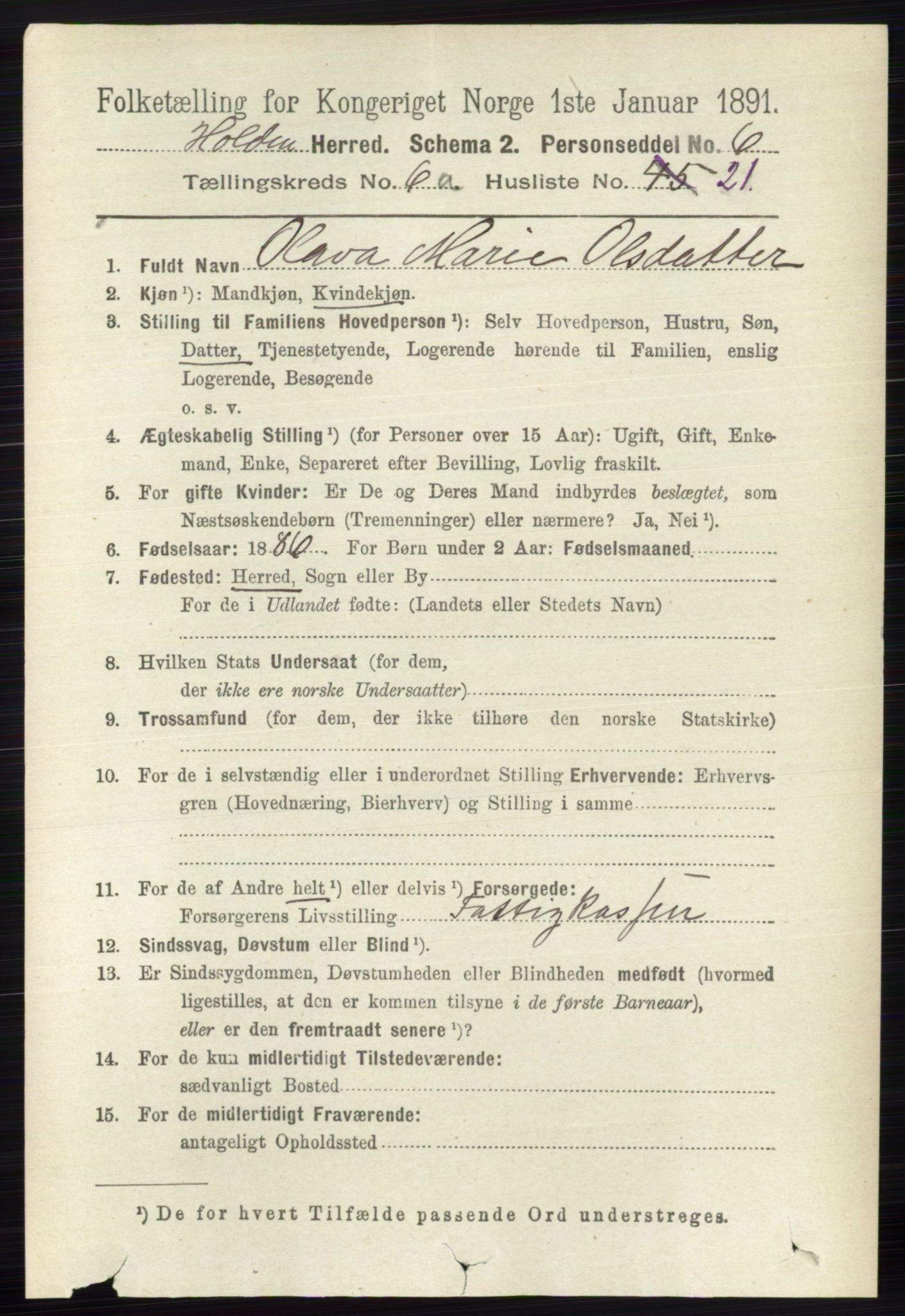 RA, 1891 census for 0819 Holla, 1891, p. 2986