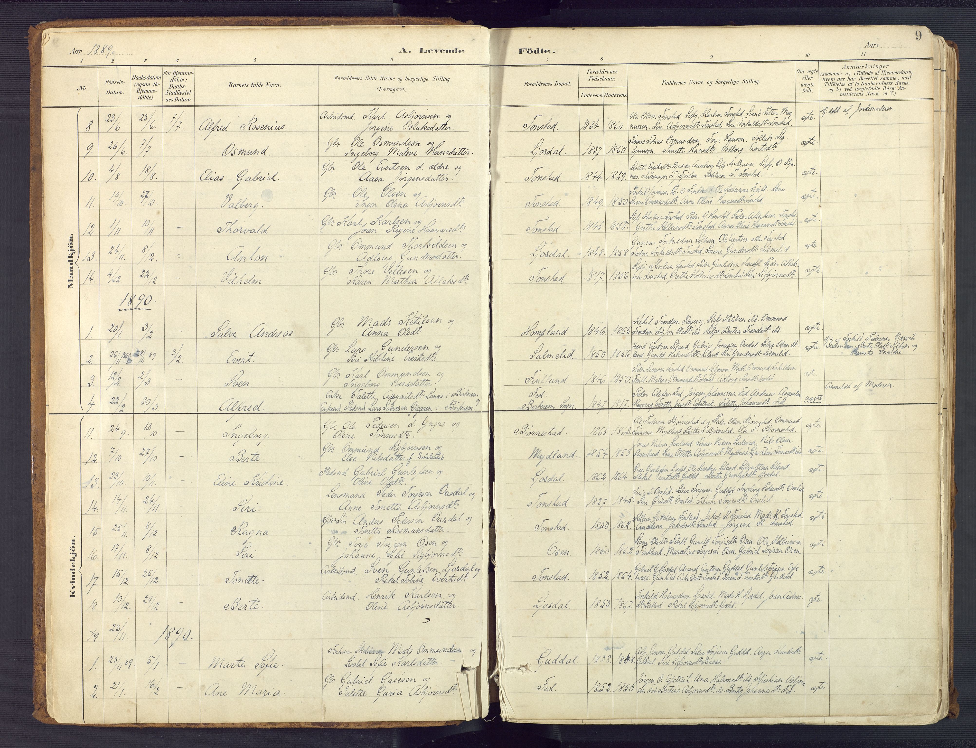 Sirdal sokneprestkontor, AV/SAK-1111-0036/F/Fa/Fab/L0004: Parish register (official) no. A 4, 1887-1919, p. 9