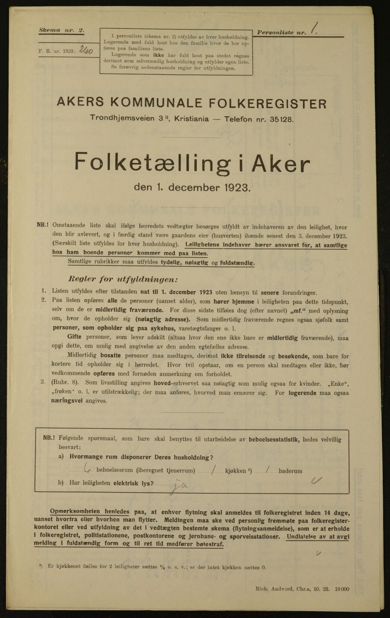 , Municipal Census 1923 for Aker, 1923, p. 1722