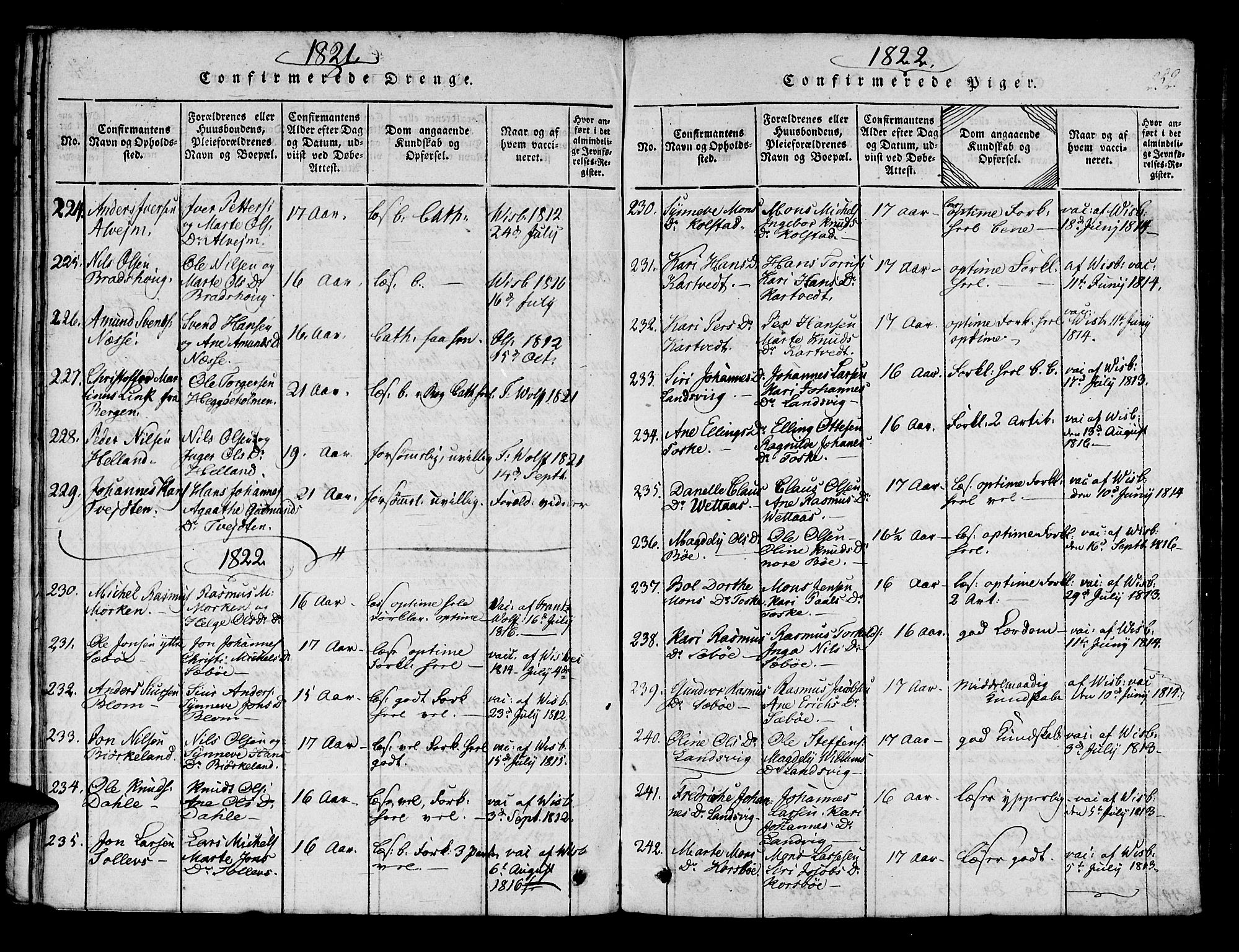 Manger sokneprestembete, AV/SAB-A-76801/H/Haa: Parish register (official) no. A 3, 1816-1824, p. 252