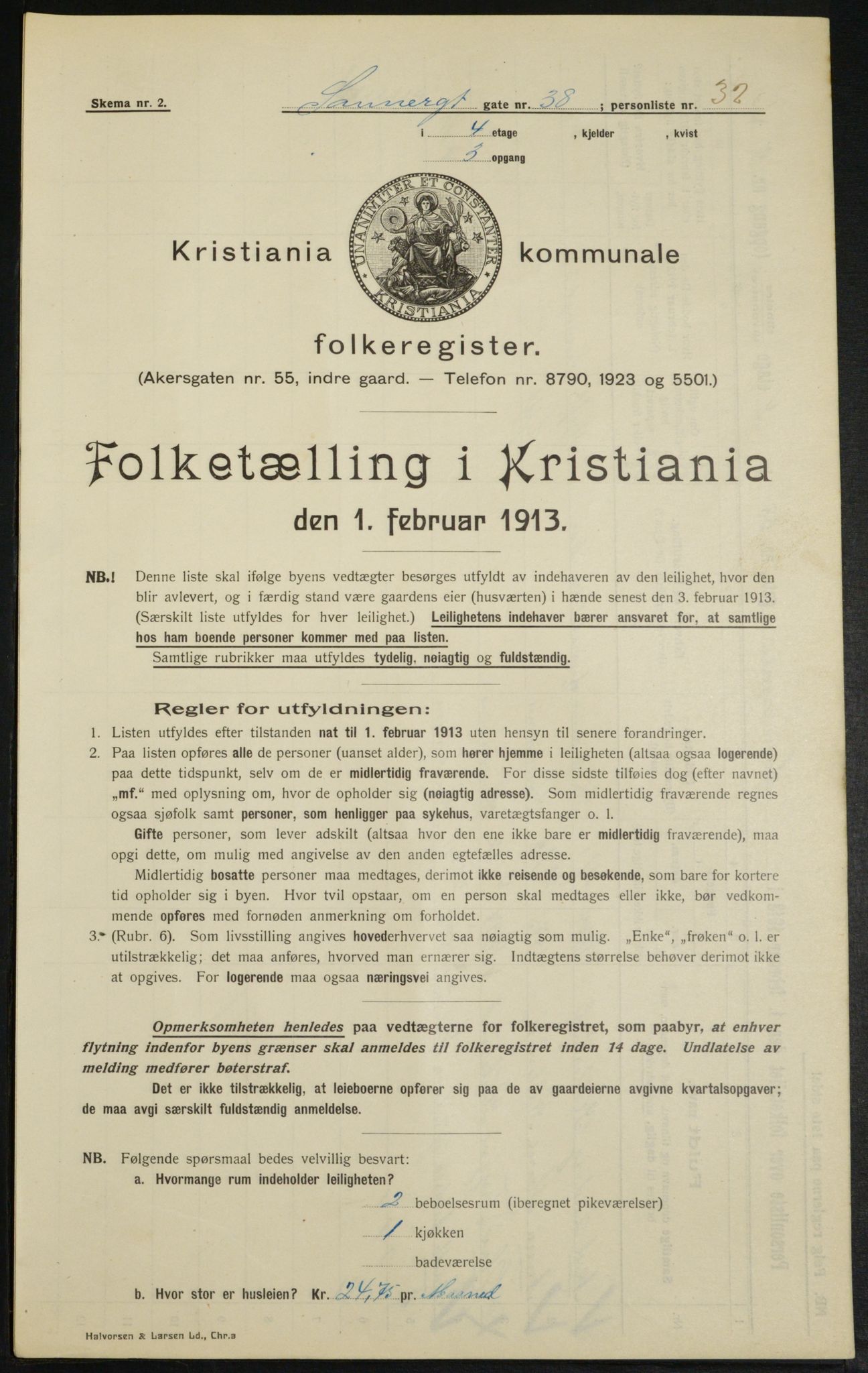 OBA, Municipal Census 1913 for Kristiania, 1913, p. 89092