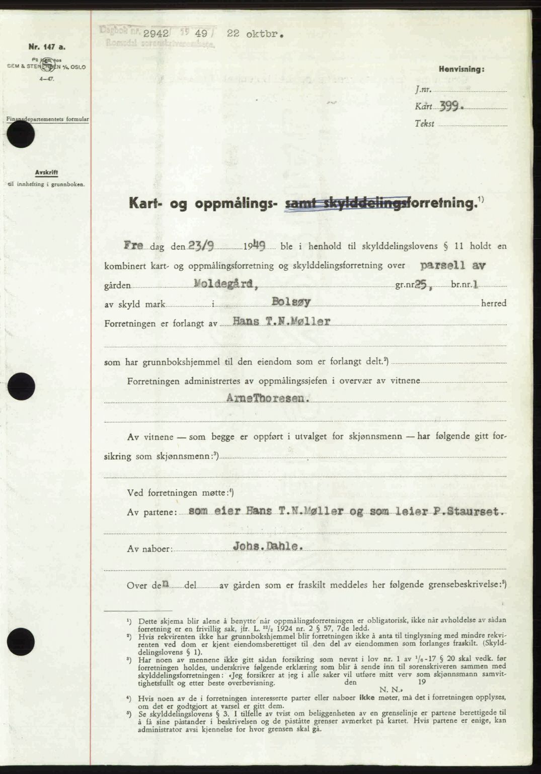 Romsdal sorenskriveri, AV/SAT-A-4149/1/2/2C: Mortgage book no. A31, 1949-1949, Diary no: : 2942/1949