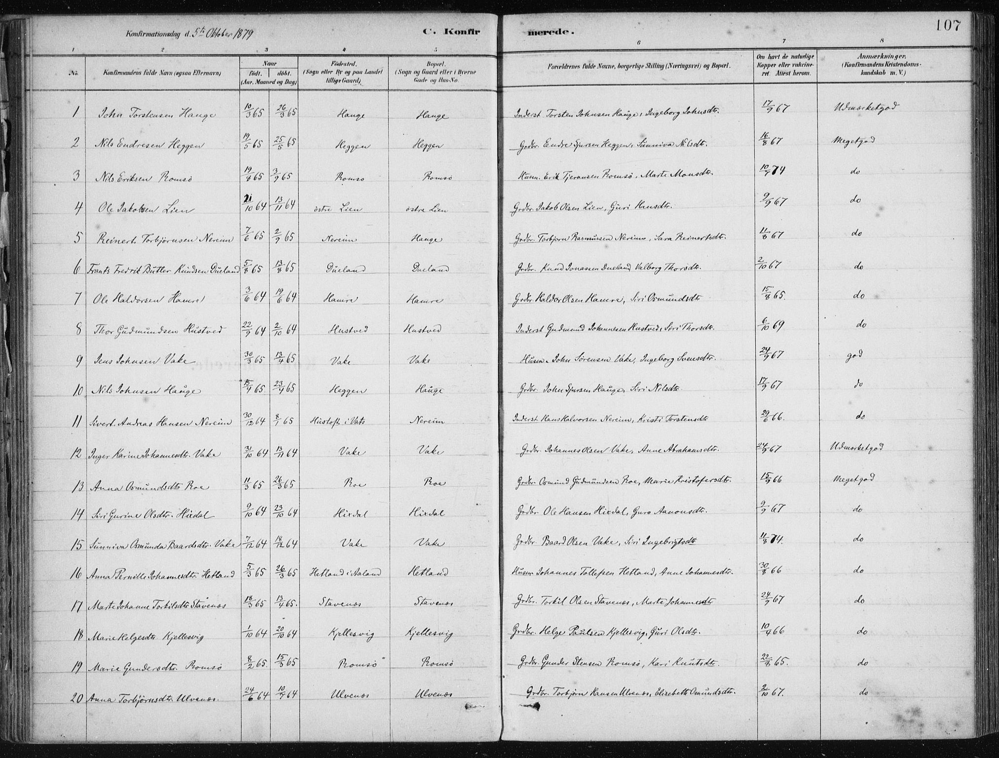 Fjelberg sokneprestembete, AV/SAB-A-75201/H/Haa: Parish register (official) no. D 1, 1879-1918, p. 107