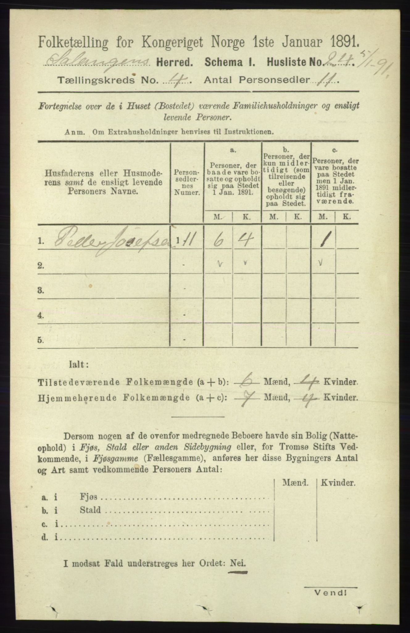 RA, 1891 census for 1921 Salangen, 1891, p. 1761